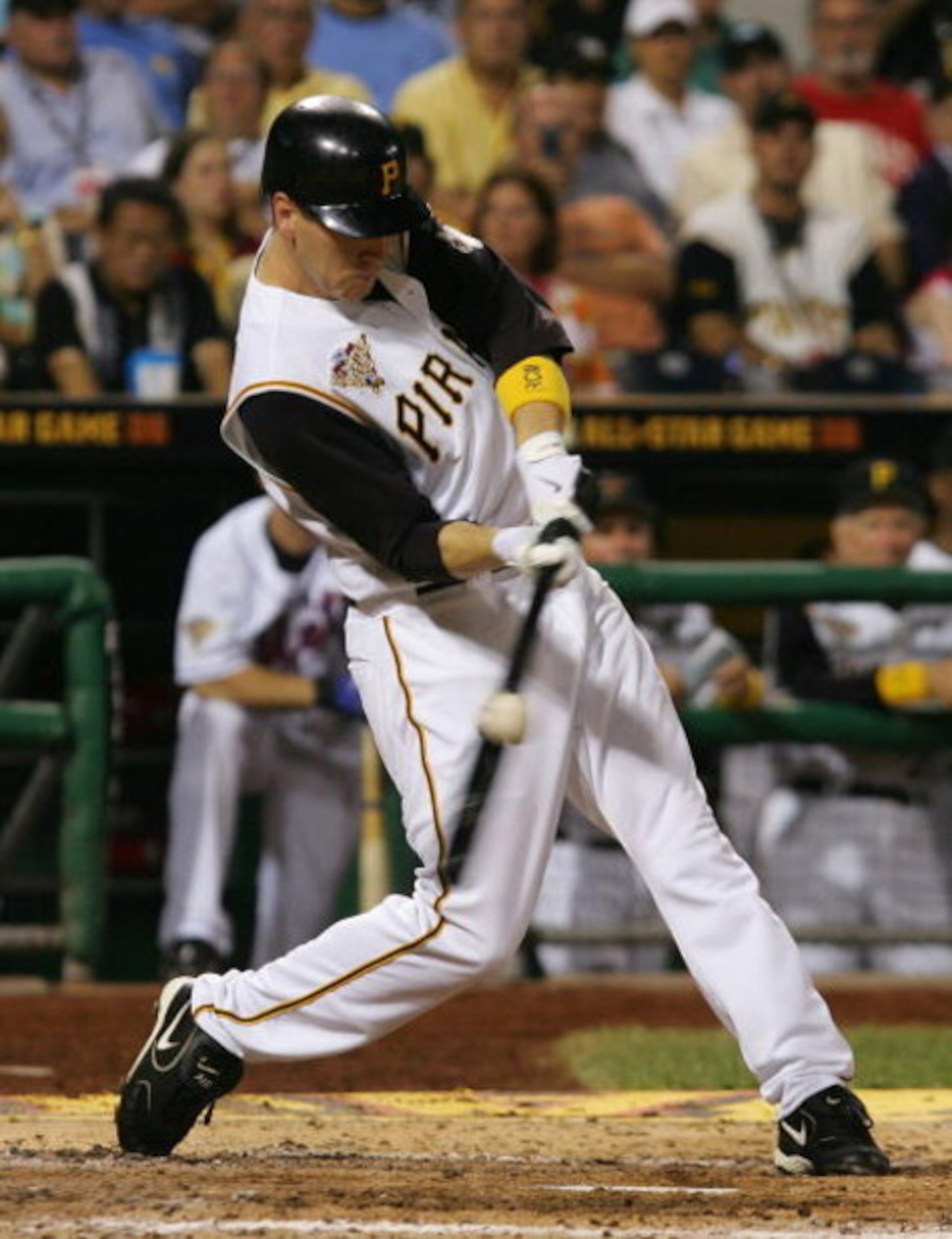 PITTSBURGH, PA - JULY 11:  National League All-Star outfielder Jason Bay #38 bats during the 77th MLB All-Star Game against the American League All-Star team at PNC Park on July 11, 2006 in Pittsburgh, Pennsylvania. The American League won 3-2. (Photo by 