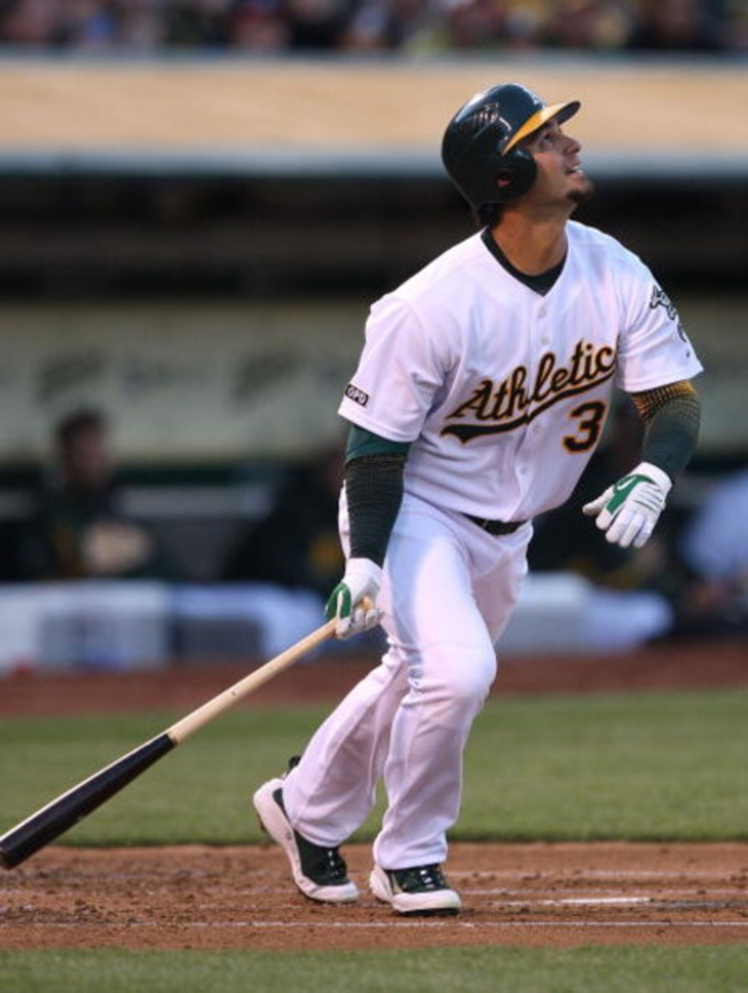 OAKLAND, CA - APRIL 10:  Eric Chavez #3 of the Oakland Athletics bats against the Seattle Mariners during Opening Day at a Major League Baseball game on April 10, 2009 at the Oakland Coliseum in Oakland, California.  (Photo by Jed Jacobsohn/Getty Images)