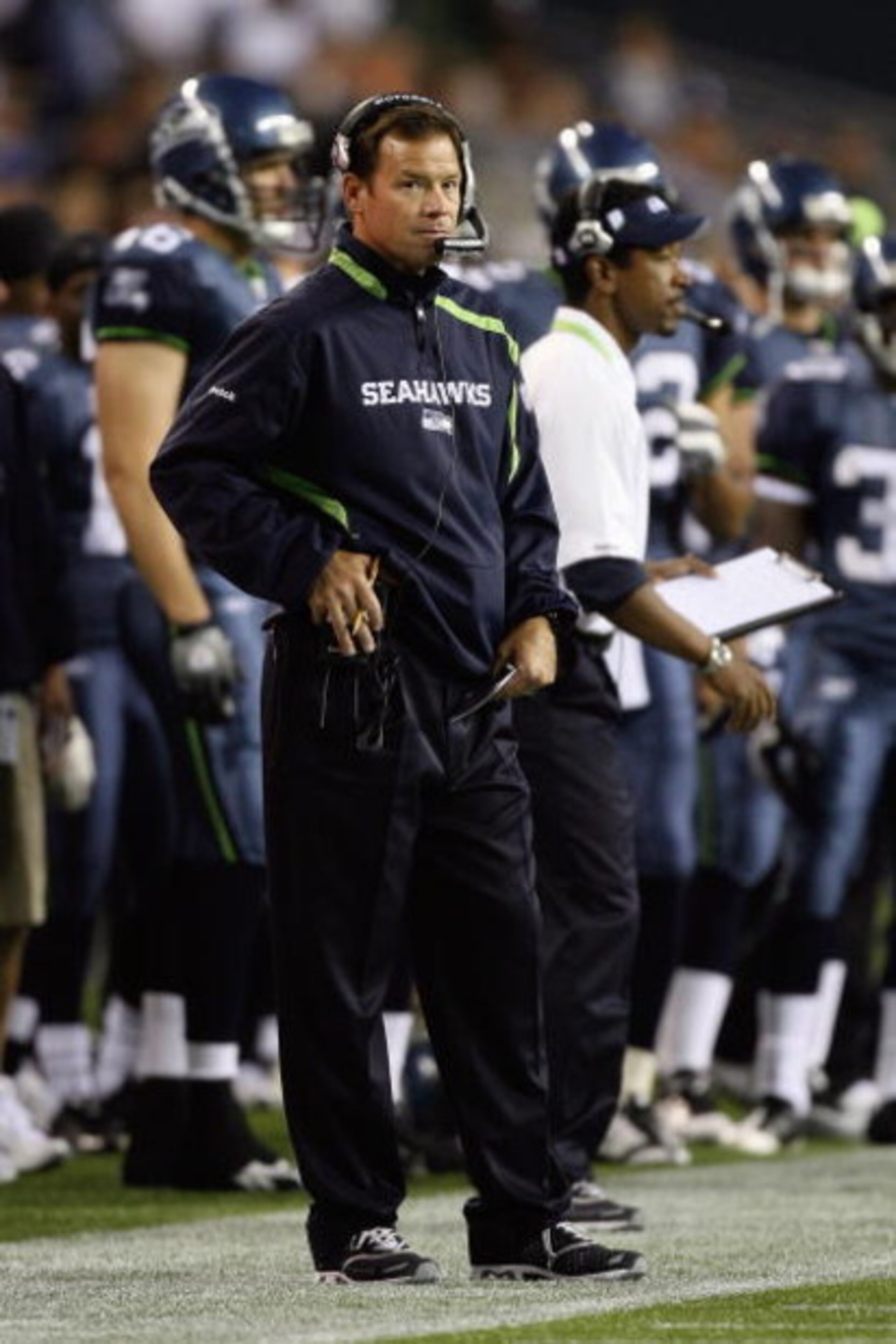 SEATTLE - AUGUST 22:  Head coach Jim Mora of the Seattle Seahawks watches the action during the game against the Denver Broncos on August 22, 2009 at Qwest Field in Seattle, Washington. (Photo by Otto Greule Jr/Getty Images)  