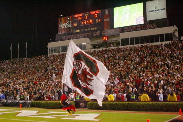 COLUMBIA - NOVEMBER 1:  A general view of the South Carolina Gamecocks mascot running the flag on the field during the game against the Tennessee Volunteers at Williams-Brice Stadium on November 1, 2008 in Columbia, South Carolina. (Photo by: Streeter Lec