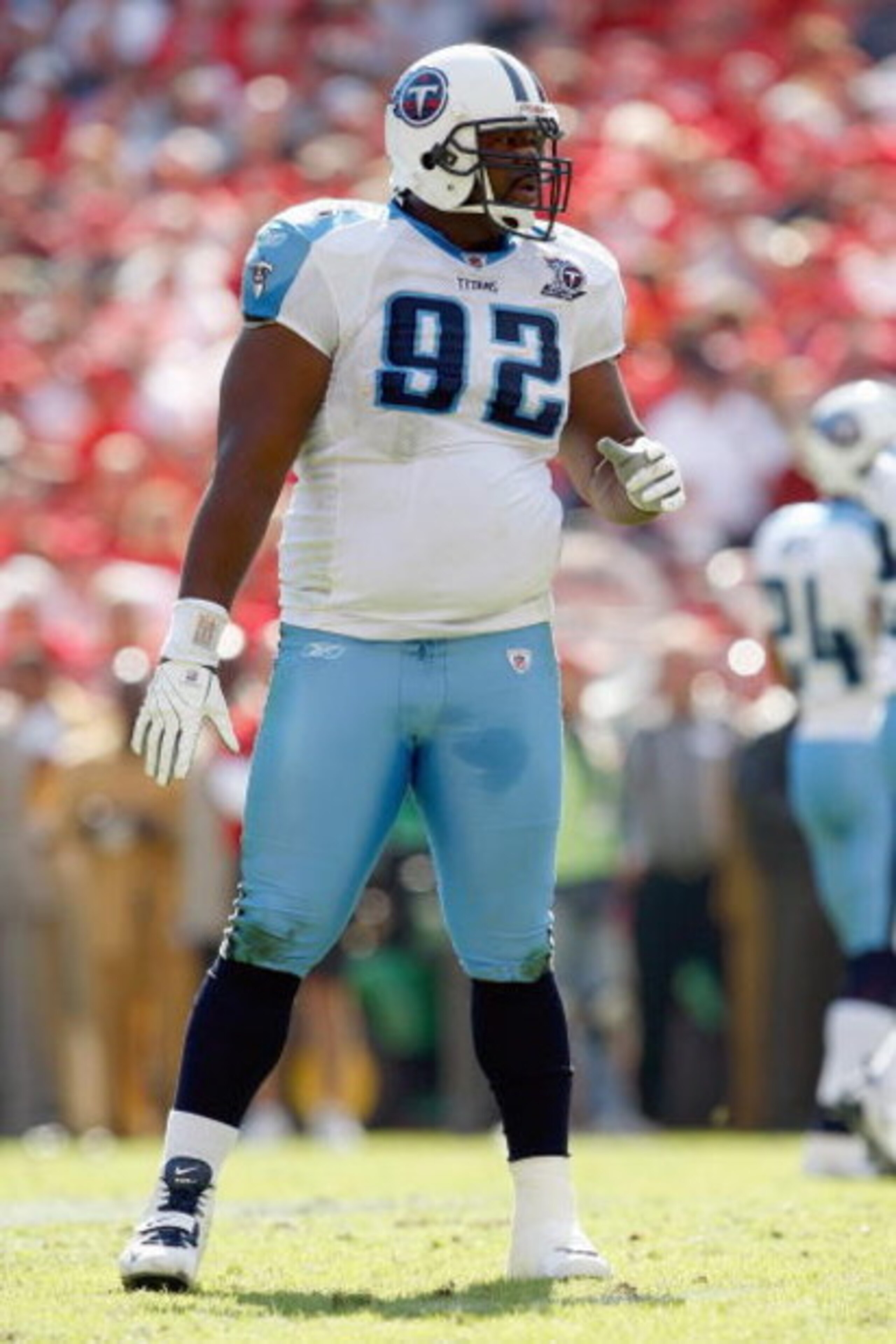 KANSAS CITY - OCTOBER 19:  Albert Haynesworth #92 of the Tennessee Titans stands on the field during the game against the Kansas City Chiefs at Arrowhead Stadium on October 19, 2008 in Kansas City, Missouri. (Photo by: Jamie Squire/Getty Images)