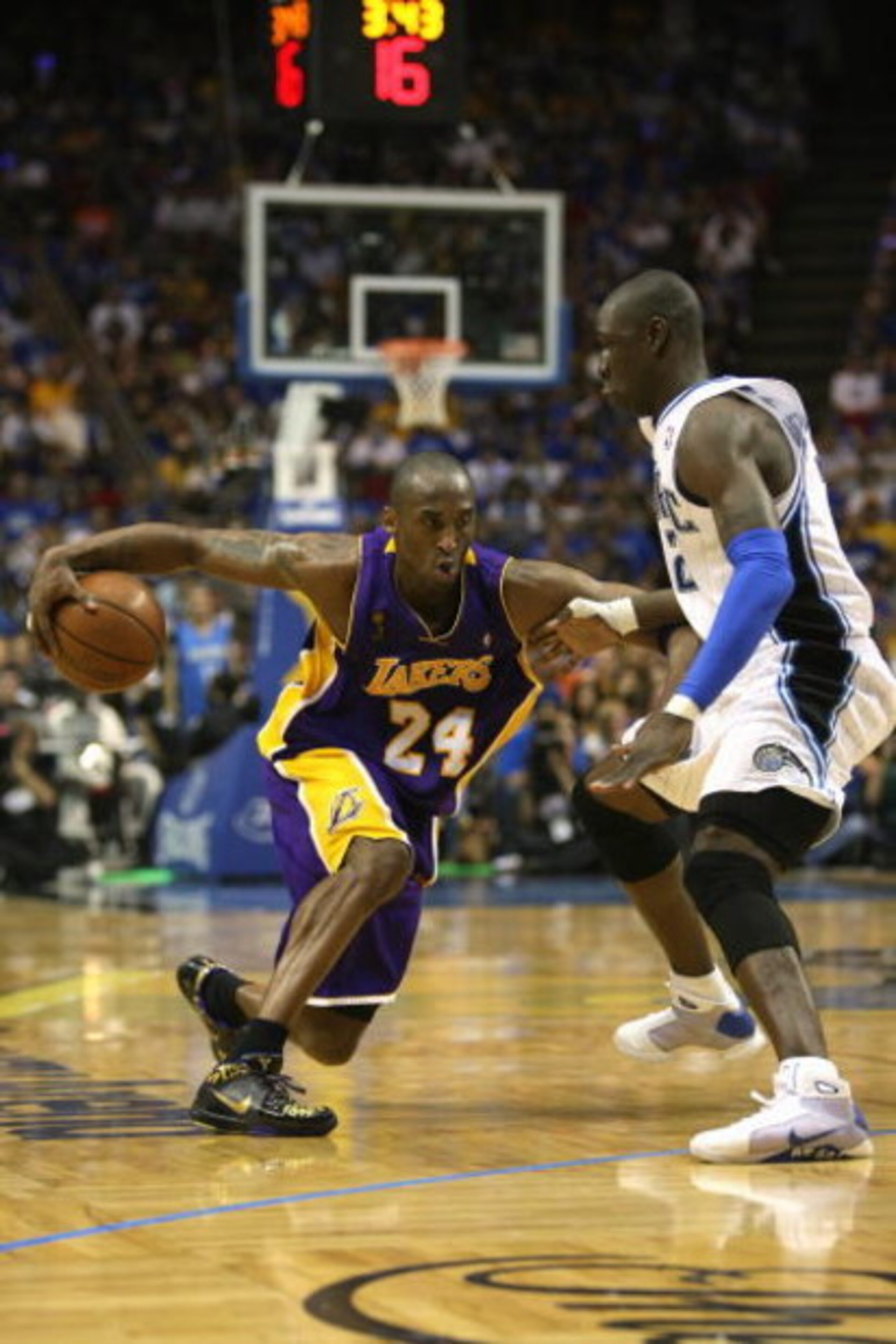 ORLANDO, FL - JUNE 14:  Kobe Bryant #24 of the Los Angeles Lakers moves the ball against Mickael Pietrus #20 of the Orlando Magic in Game Five of the 2009 NBA Finals on June 14, 2009 at Amway Arena in Orlando, Florida. The Lakers won 99-86. NOTE TO USER: 