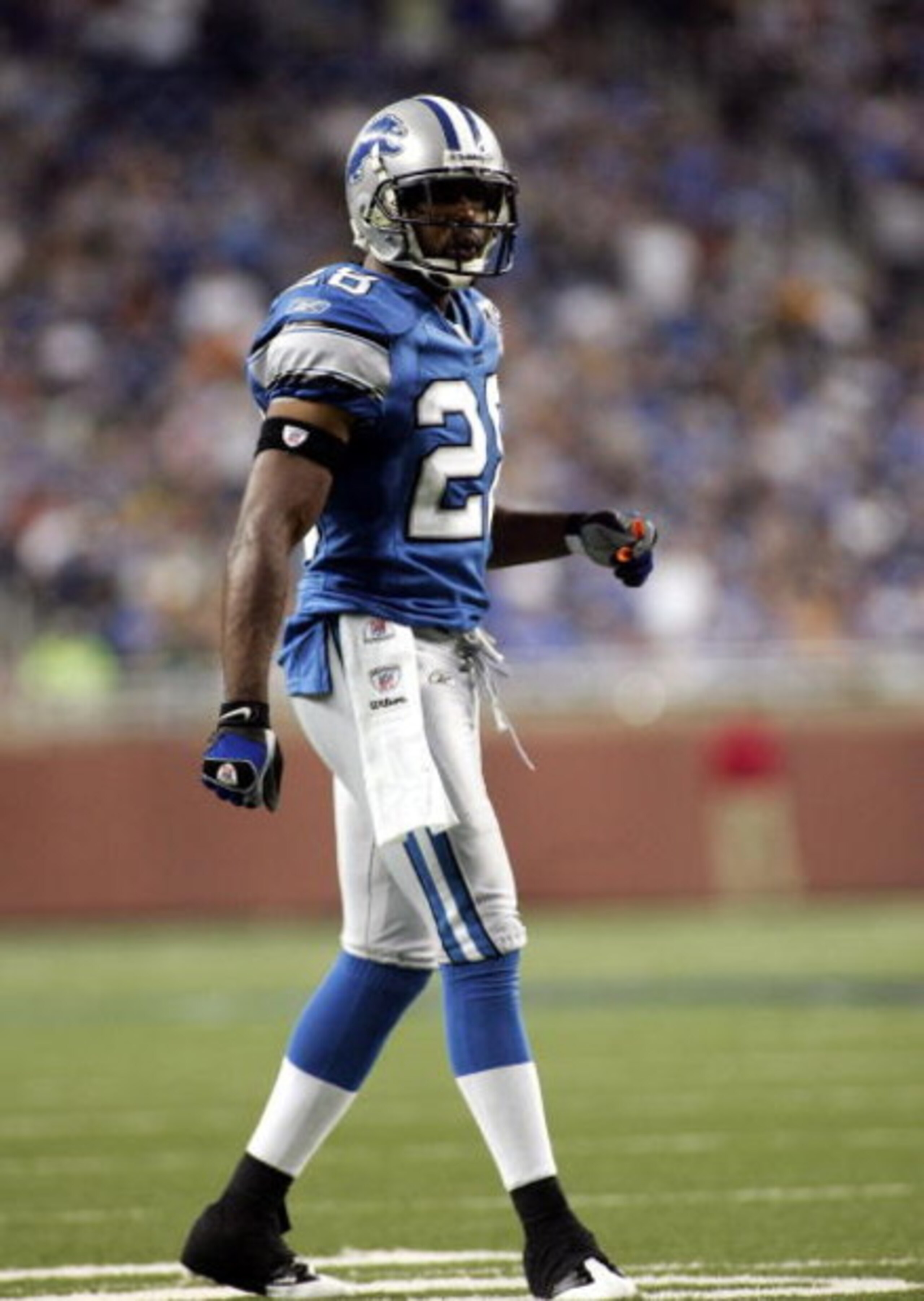 DETROIT - SEPTEMBER 14:  Leigh Bodden #28 of the Detroit Lions during the Green Bay Packers vs. Detroit Lions on September 14, 2008 at Ford Field in Detroit, Michigan.  (Photo by Domenic Centofanti/Getty Images)