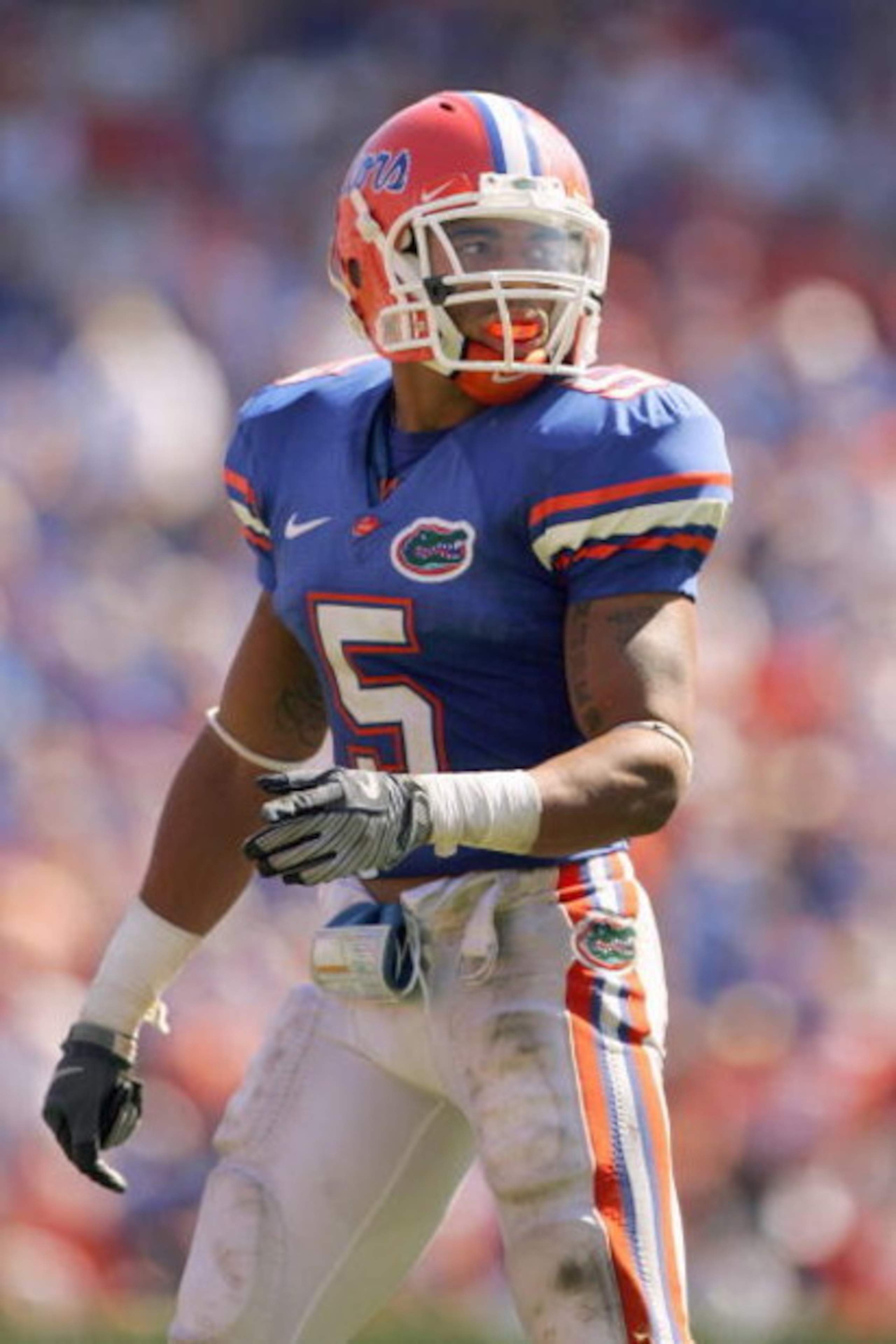 GAINESVILLE, FL - SEPTEMBER 27:  Joe Haden #5 of the Florida Gators walks on the field during the game against the Mississippi Rebels at Ben Hill Griffin Stadium on September 27, 2008 in Gainesville, Florida.  (Photo by Sam Greenwood/Getty Images)
