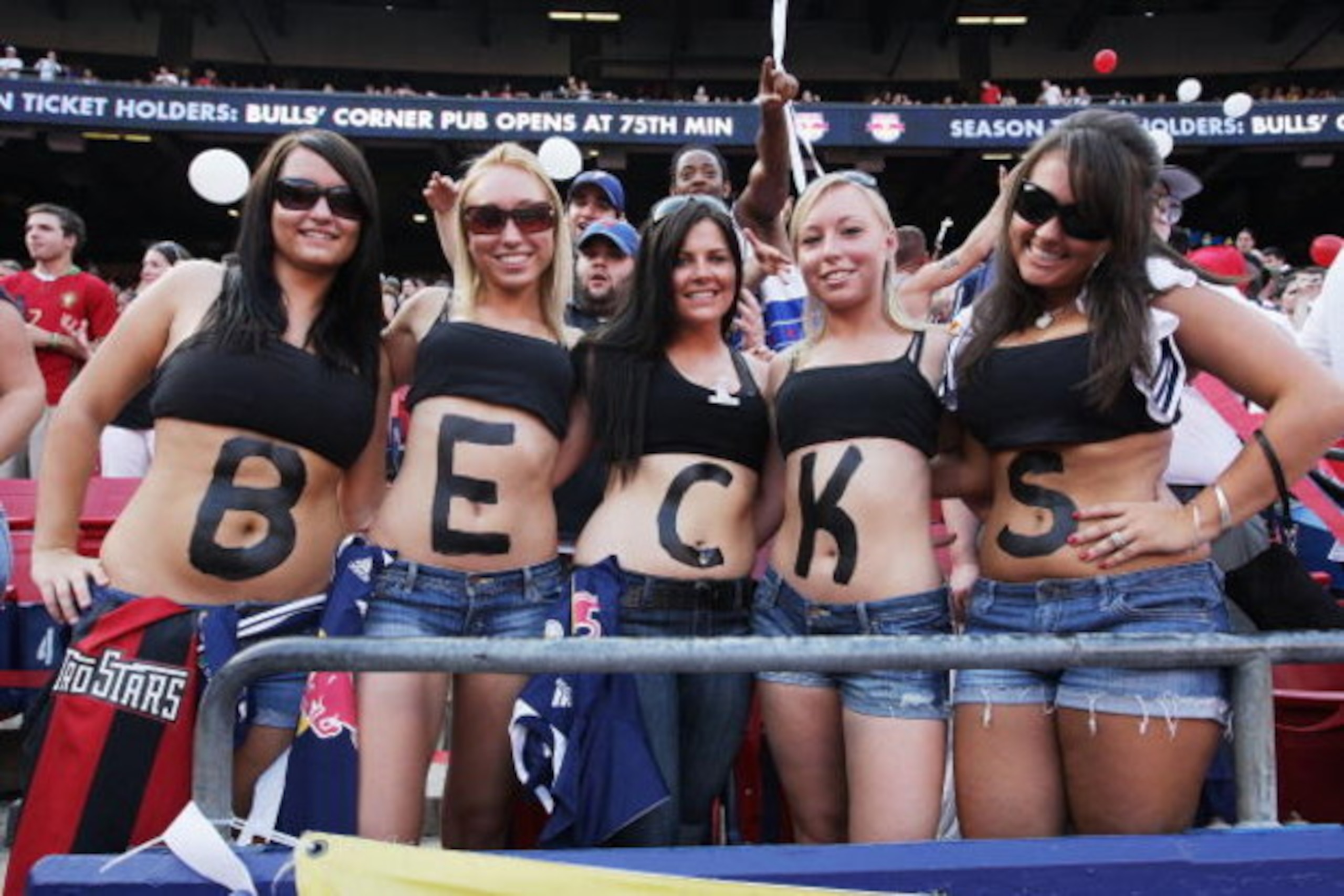 EAST RUTHERFORD, NJ - JULY 19:  Fans show their support for David Beckham of the Los Angeles Galaxy prior to the match between the Galaxy and the New York Red Bulls at Giants Stadium in the Meadowlands on July 19, 2008 in East Rutherford, New Jersey.  (Ph
