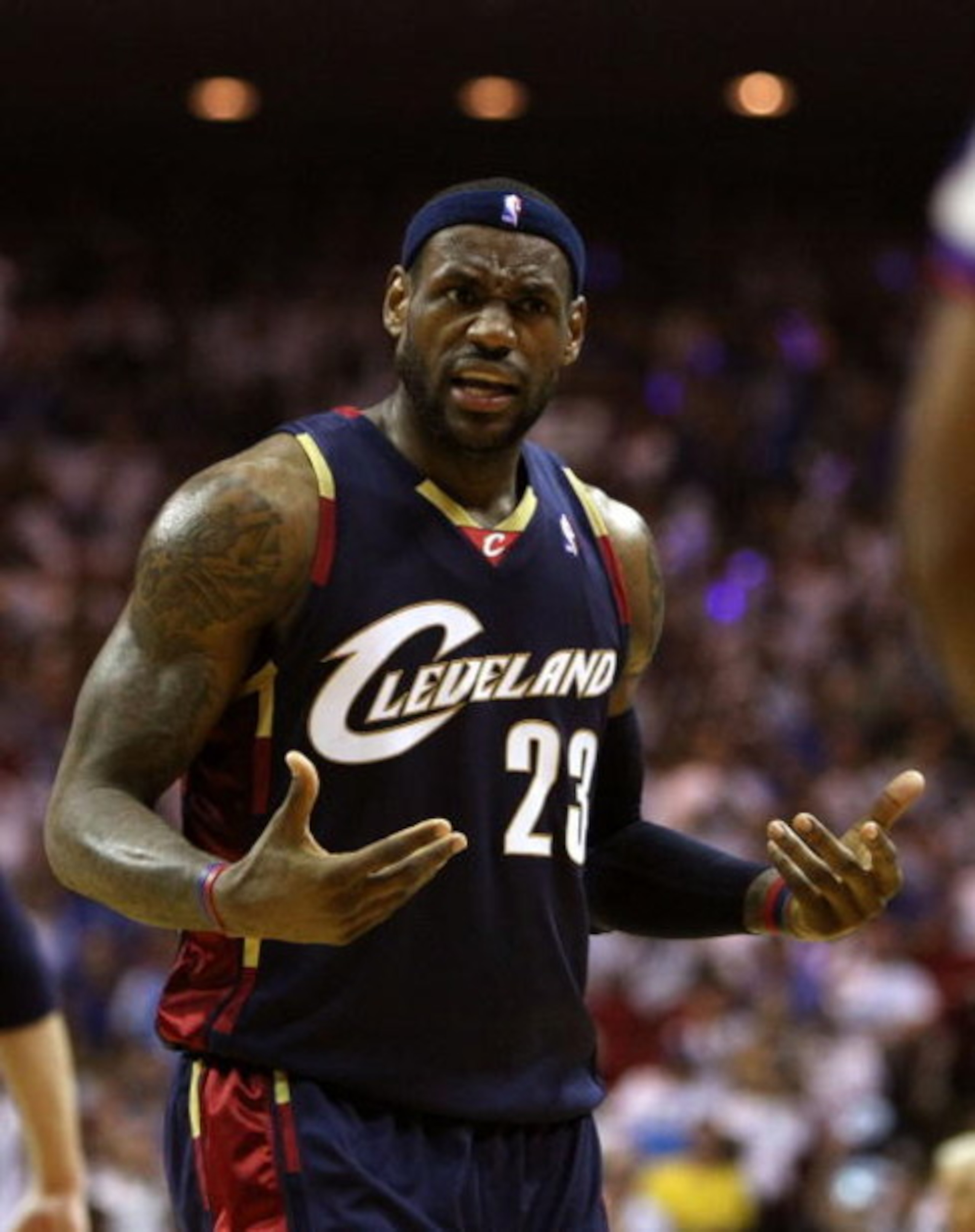 ORLANDO, FL - MAY 30:  LeBron James #23 of the Cleveland Cavaliers reacts after a play against the Orlando Magic in Game Six of the Eastern Conference Finals during the 2009 Playoffs at Amway Arena on May 30, 2009 in Orlando, Florida. NOTE TO USER: User e