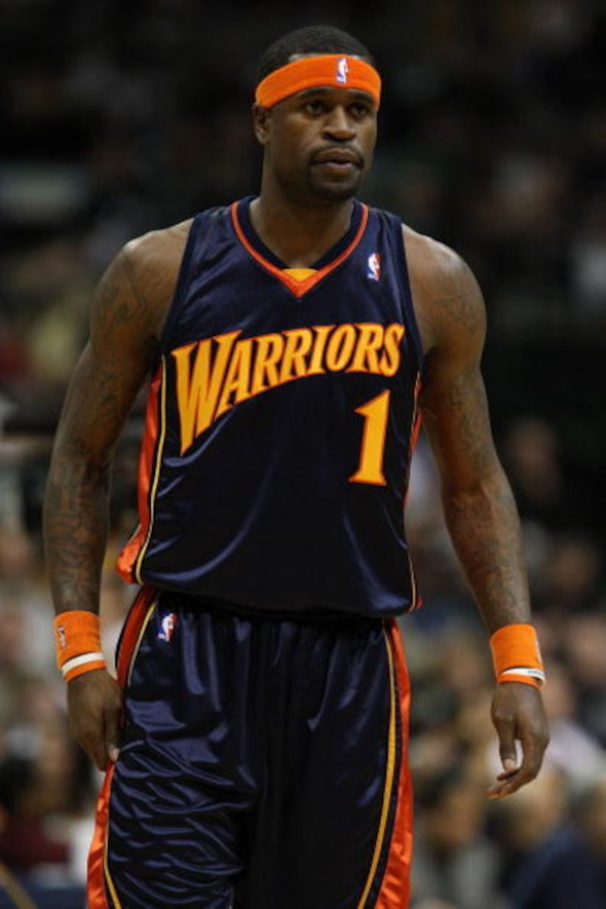 DALLAS - JANUARY 28:  Stephen Jackson #1 of the Golden State Warriors during play against the Dallas Mavericks on January 28, 2008 at American Airlines Center in Dallas, Texas.  NOTE TO USER: User expressly acknowledges and agrees that, by downloading and