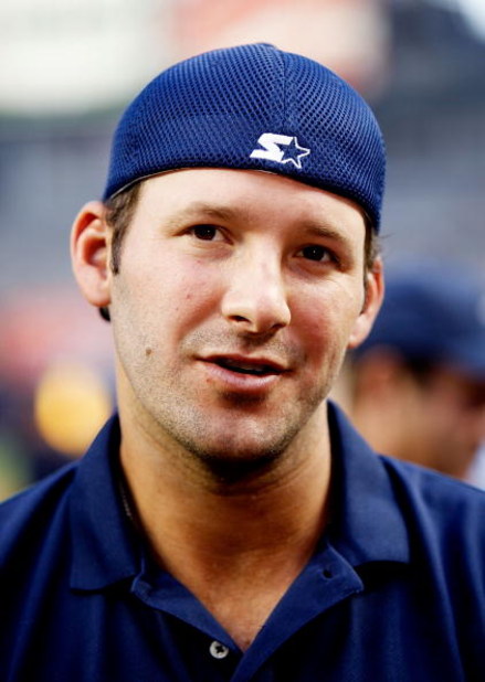 NEW YORK - JUNE 30:  Dallas Cowboys Quarterback and  Starter Spokesperson Tony Romo attends NY Yankee batting practice at Yankee Stadium on June 30, 2009 in New York City.  (Photo by Joe Kohen/Getty Images for Iconix Brand Group, Inc)