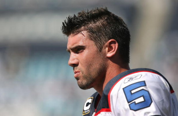 JACKSONVILLE, FL - SEPTEMBER 14:  Quarterback Trent Edwards #5 of the Buffalo Bills take his helmet off while on the sidelines against the Jacksonville Jaguars at Jacksonville Municipal Stadium on September 14, 2008 in Jacksonville, Florida. The Bills def