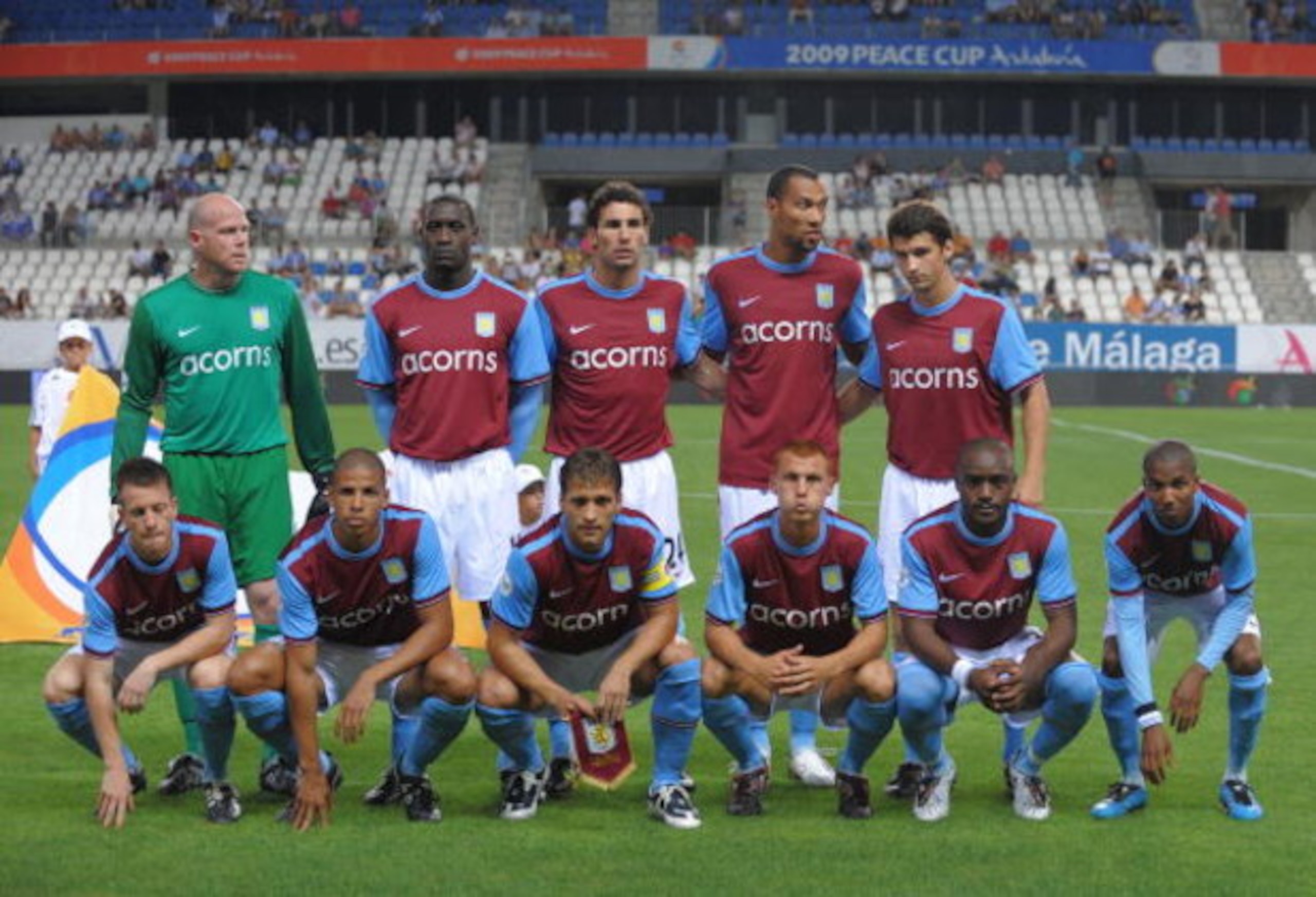 MALAGA, SPAIN - JULY 25:  The Aston Villa team line-up before the start of the Peace Cup match against Malaga at the Roselada stadium on July 25, 2009 in Malaga, Spain.  (Photo by Denis Doyle/Getty Images)