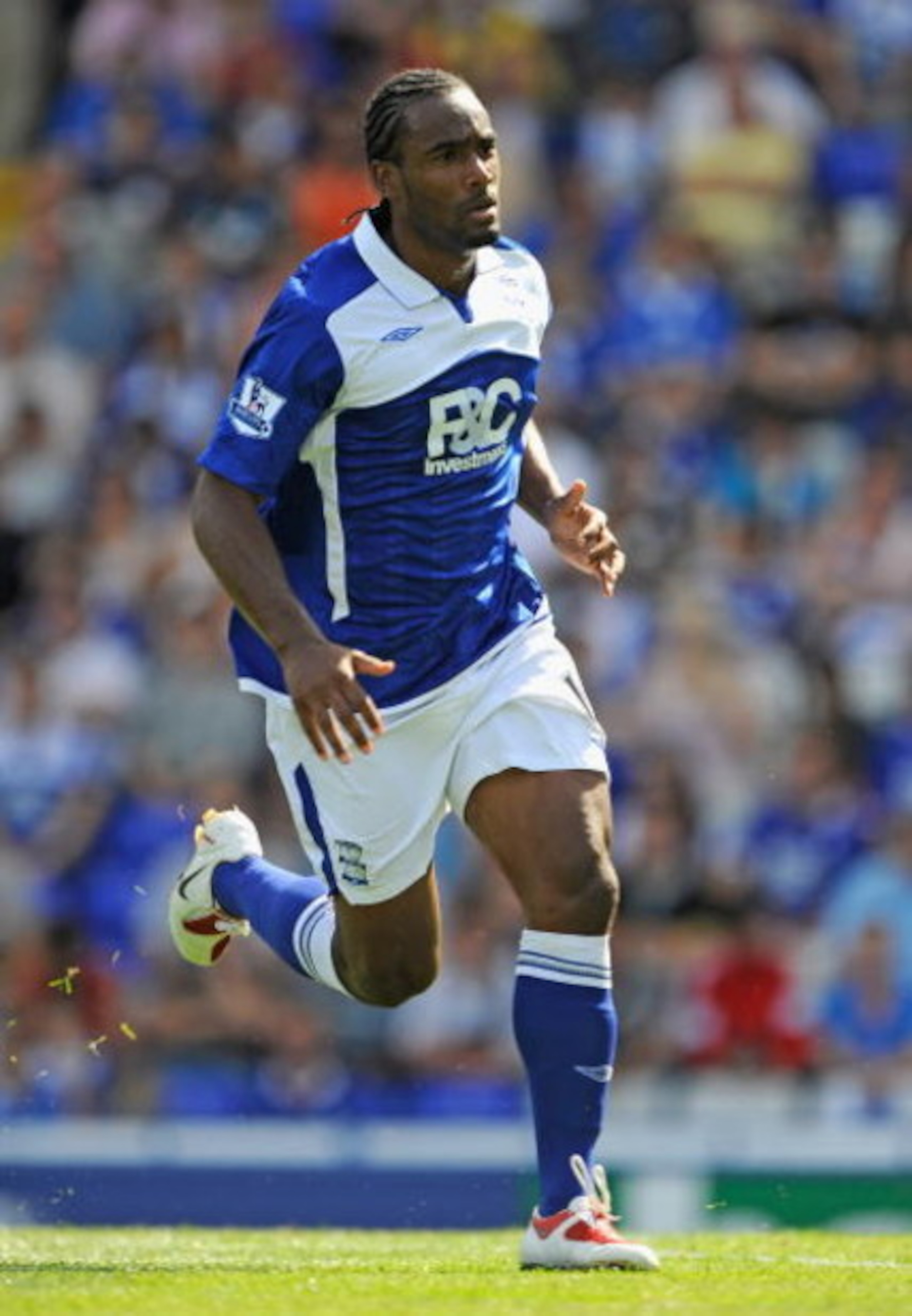 BIRMINGHAM, ENGLAND - AUGUST 08: Cameron Jerome of Birmingham City in action during the Pre Season Friendly between Birmingham City and Sporting Girgon at St. Andrews Stadium on August 8, 2009 in Birmingham, England.  (Photo by Laurence Griffiths/Getty Im