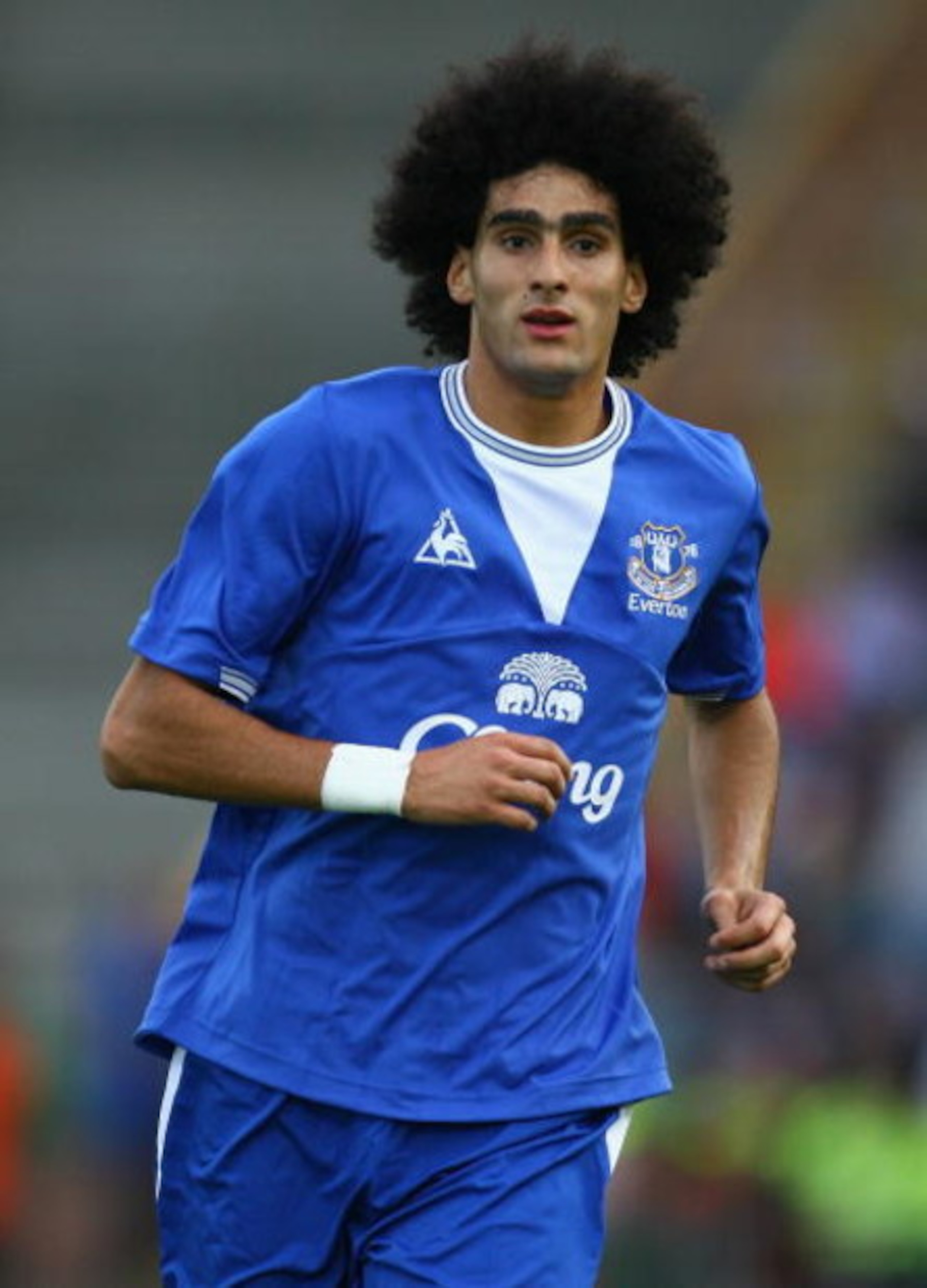 BLACKPOOL, ENGLAND - AUGUST 04:  Marouane Fellaini of Everton during a pre season match between Blackpool and Everton at Bloomfield Road on August 4, 2009 in Blackpool, England.  (Photo by Alex Livesey/Getty Images)