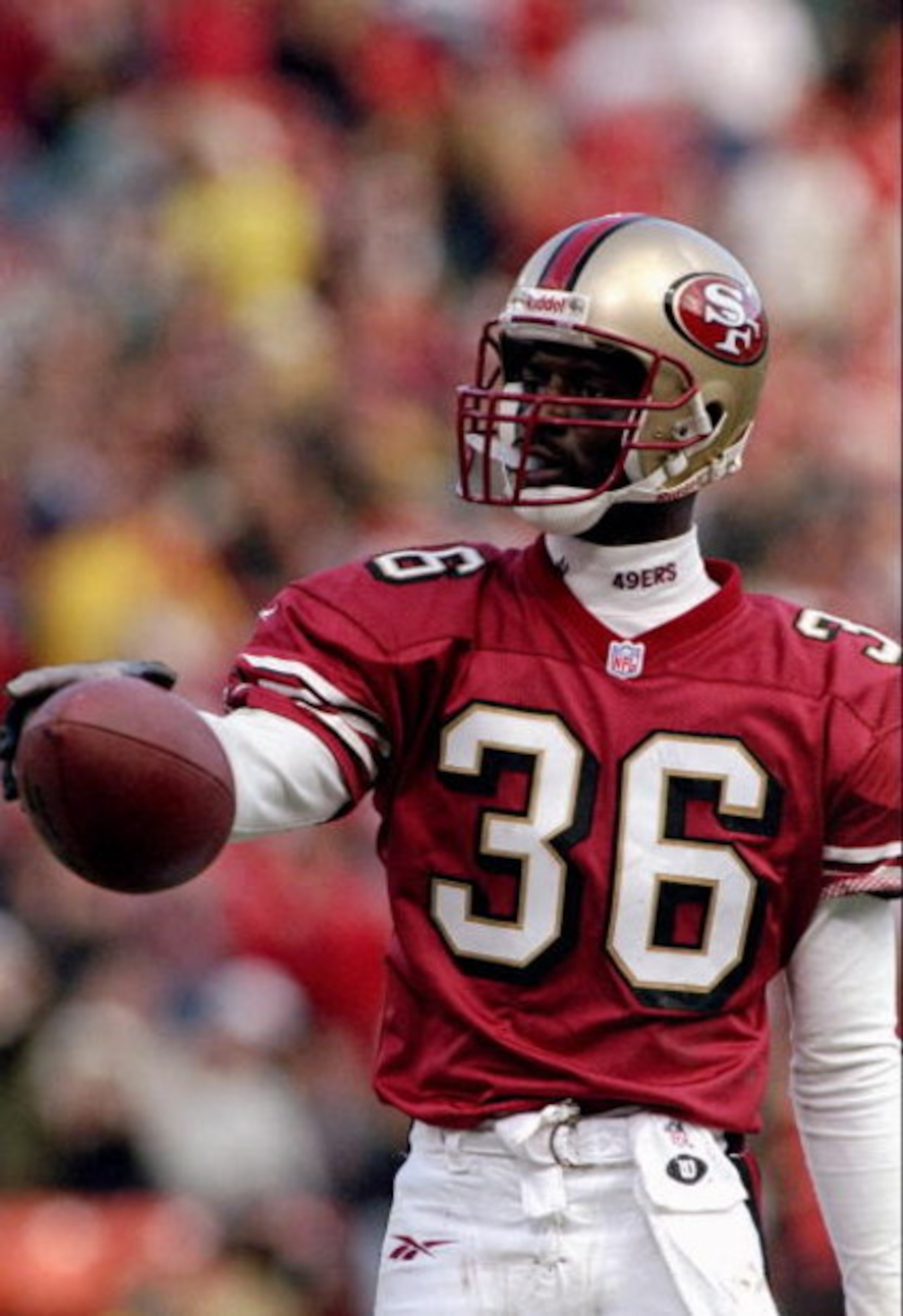 16 Nov 1997:  Running back Merton Hanks of the San Francisco 49ers looks on during a game against the Carolina Panthers at 3Com Park in San Francisco, California.  The 49ers won the game, 27-19. Mandatory Credit: Otto Greule  /Allsport