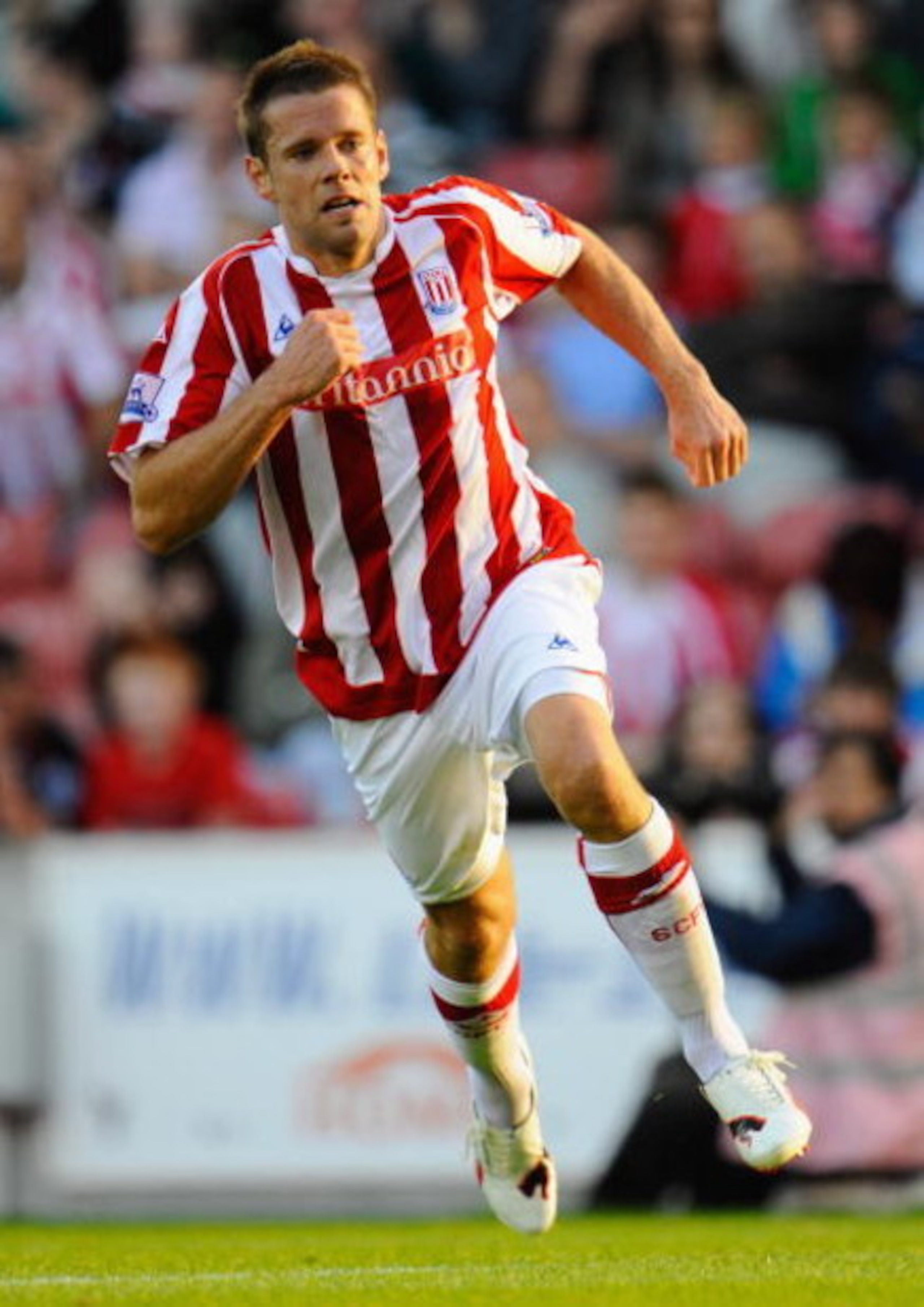 STOKE, ENGLAND - AUGUST 07:  James Beattie of Stoke during the pre season friendly match between Stoke City and Valladolid at the Britannia Stadium on August 7, 2009 in Stoke, England.  (Photo by Michael Regan/Getty Images)