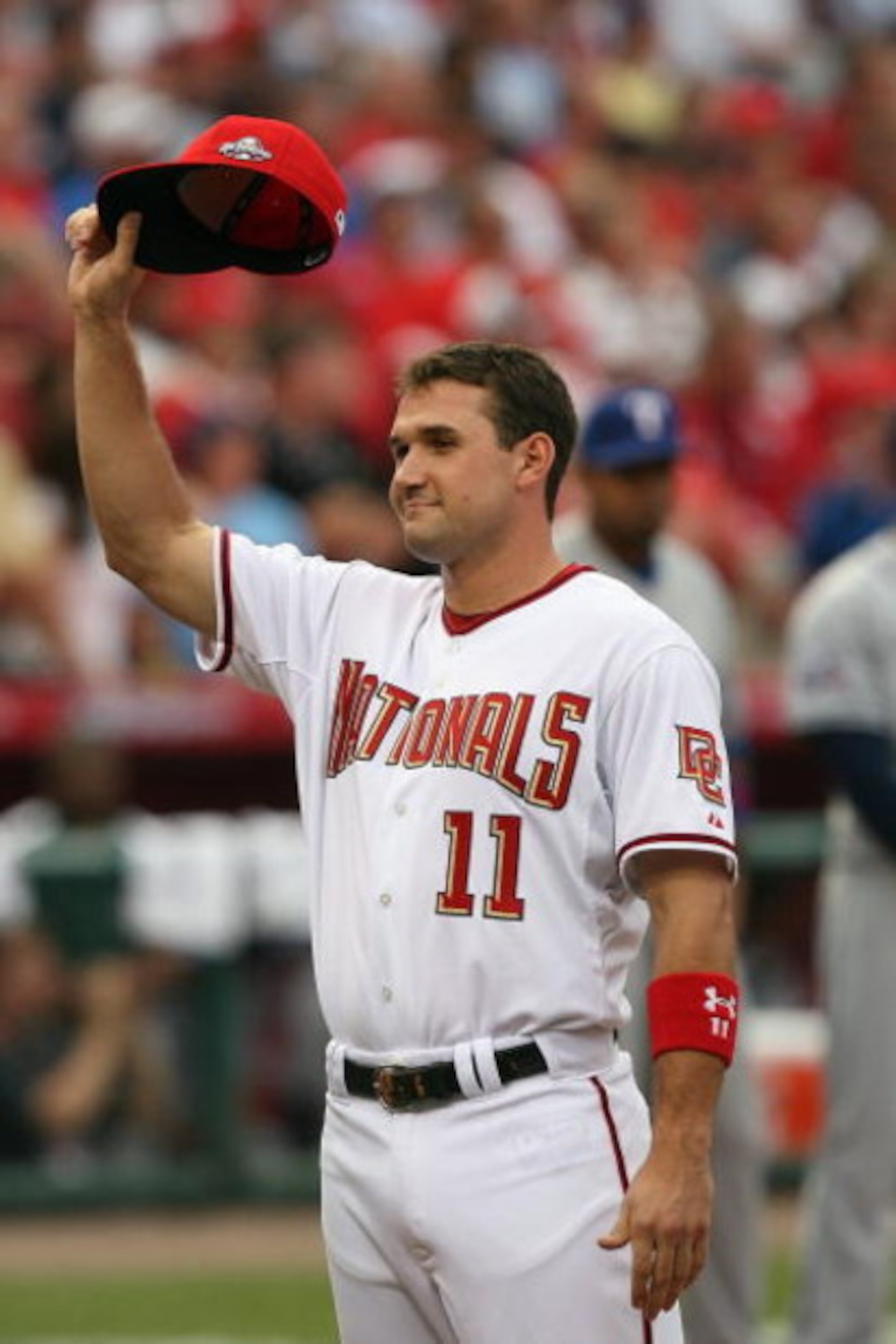 ST. LOUIS, MO - JULY 14:  National League All-Star Ryan Zimmerman of the  Washington Nationals tips his hat during introductions before the 2009 MLB All-Star Game at Busch Stadium on July 14, 2009 in St. Louis, Missouri. (Photo by Dilip Vishwanat/Getty Im