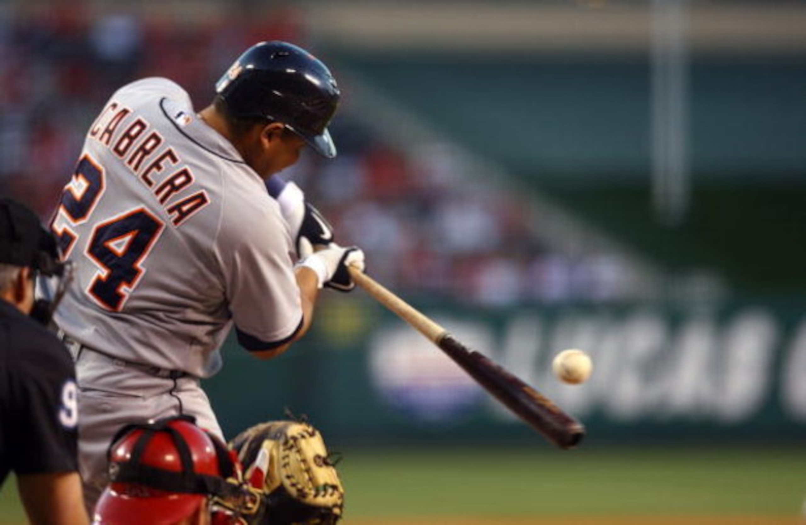 ANAHEIM, CA - APRIL 21:  Miguel Cabrera #24 of the Detroit Tigers swings at a pitch against the Los Angeles Angels of Anaheim at Angel Stadium on April 21, 2009 in Anaheim, California.  (Photo by Jeff Gross/Getty Images)
