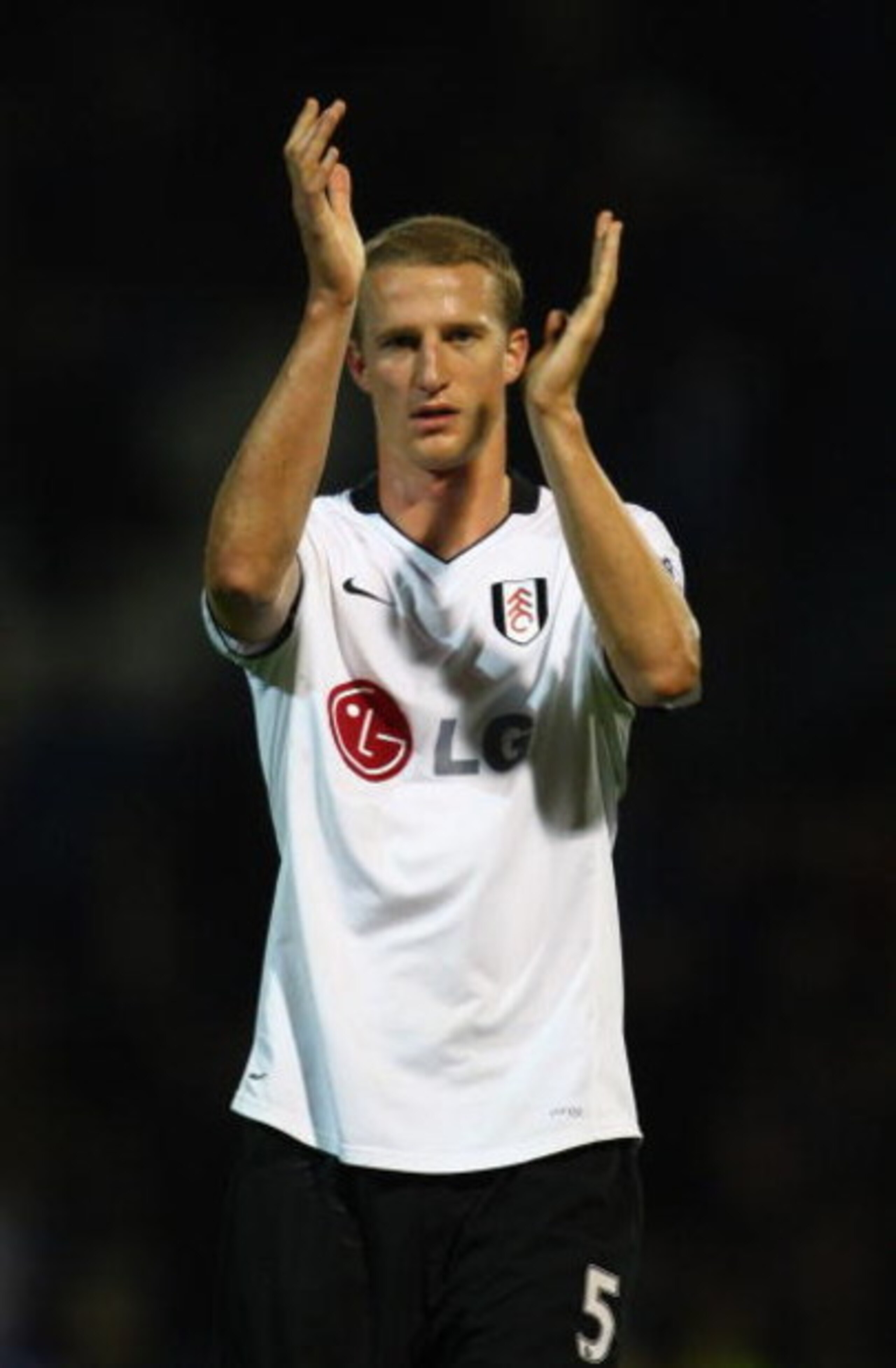 PORTSMOUTH, UNITED KINGDOM - OCTOBER 26:   Brende Hangeland of Fulham thanks the support after the Barclays Premier League match between Portsmouth and Fulham at Fratton Park on October 26, 2008 in Portsmouth, England.  (Photo by Julian Finney/Getty Image
