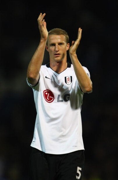 PORTSMOUTH, UNITED KINGDOM - OCTOBER 26:   Brende Hangeland of Fulham thanks the support after the Barclays Premier League match between Portsmouth and Fulham at Fratton Park on October 26, 2008 in Portsmouth, England.  (Photo by Julian Finney/Getty Image