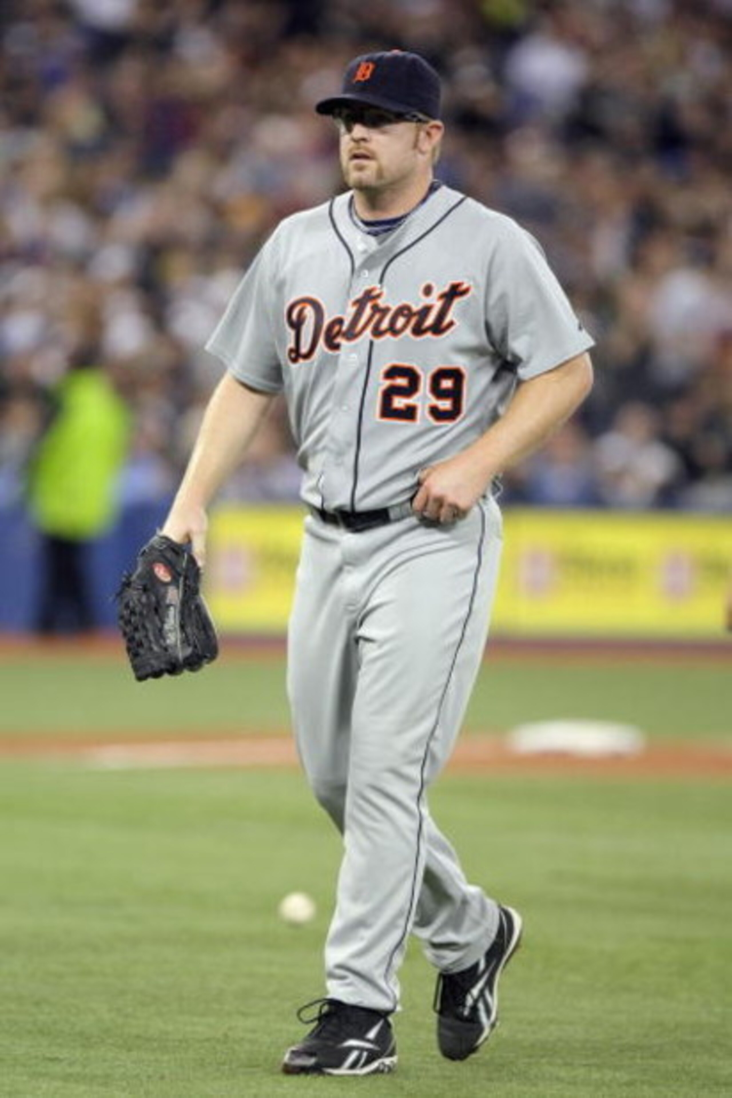 TORONTO - APRIL 6:  Nate Robertson #29 of the Detroit Tigers walks off the field during the Opening Day game against the Toronto Blue Jays at the Rogers Centre April 6, 2009 in Toronto, Ontario. (Photo by: Dave Sandford/Getty Images)