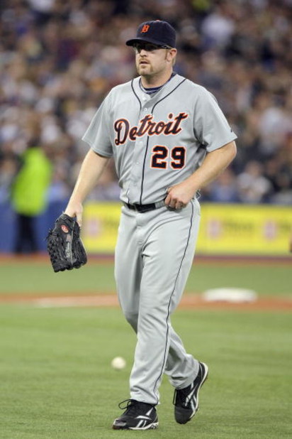 TORONTO - APRIL 6:  Nate Robertson #29 of the Detroit Tigers walks off the field during the Opening Day game against the Toronto Blue Jays at the Rogers Centre April 6, 2009 in Toronto, Ontario. (Photo by: Dave Sandford/Getty Images)