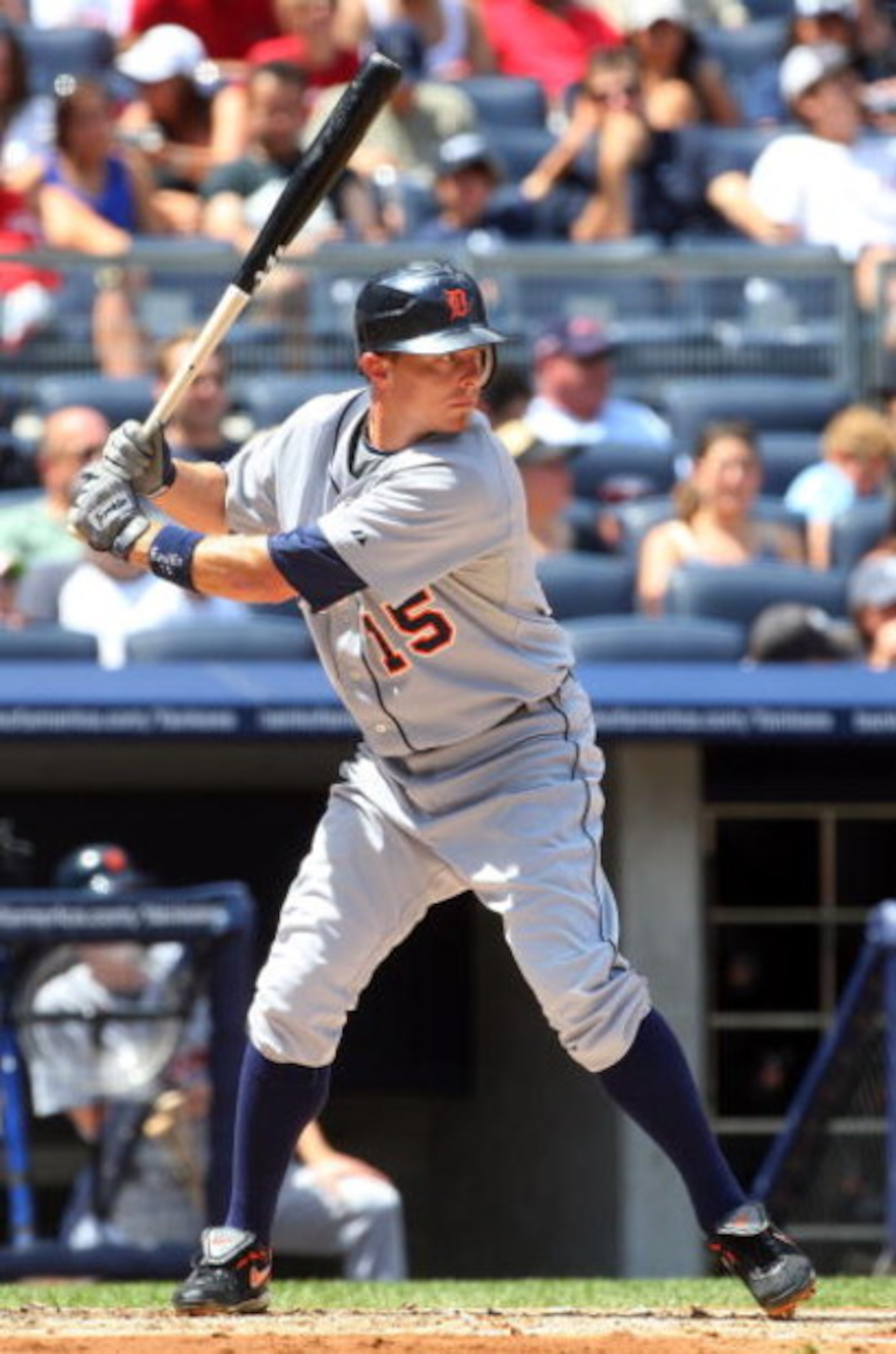 NEW YORK - JULY 19:  Brandon Inge #15 of the Detroit Tigers bats against the New York Yankees on July 19, 2009 at Yankee Stadium in the Bronx borough of New York City.  (Photo by Jim McIsaac/Getty Images)
