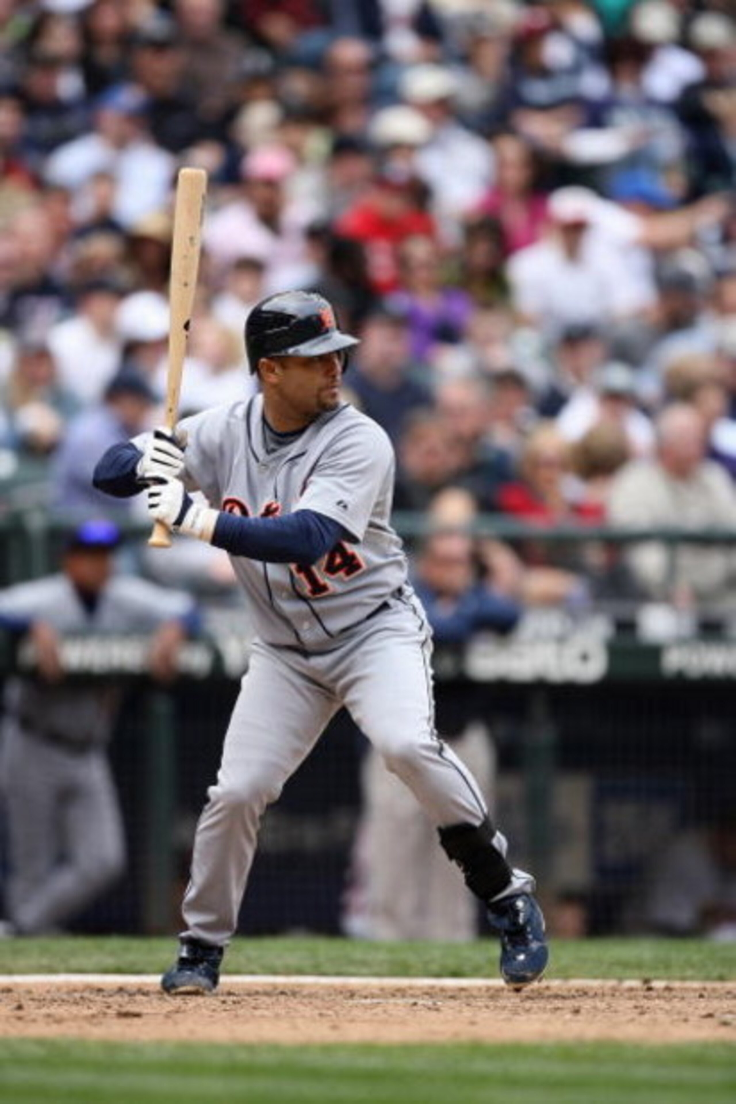 SEATTLE - APRIL 19:  Placido Polanco #14 of the Detroit Tigers bats against the Seattle Mariners during the game on April 19, 2009 at Safeco Field in Seattle, Washington. (Photo by Otto Greule Jr/Getty Images)