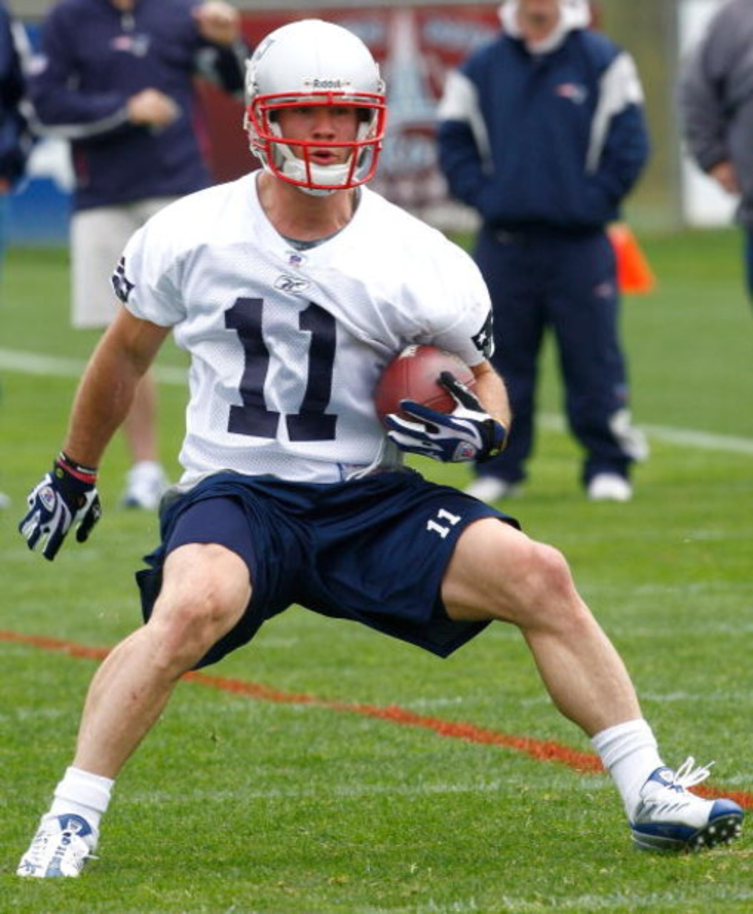 FOXBOROUGH - MAY 2: Julian Edelman #11 participates in a drill during the New England Patriots Minicamp at Gillette Stadium May 2, 2009 in Foxborough, Massachusetts. (Photo by Jim Rogash/Getty Images)