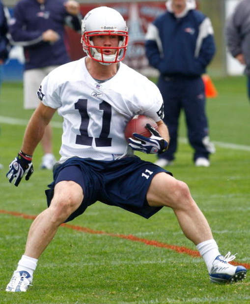 FOXBOROUGH - MAY 2: Julian Edelman #11 participates in a drill during the New England Patriots Minicamp at Gillette Stadium May 2, 2009 in Foxborough, Massachusetts. (Photo by Jim Rogash/Getty Images)