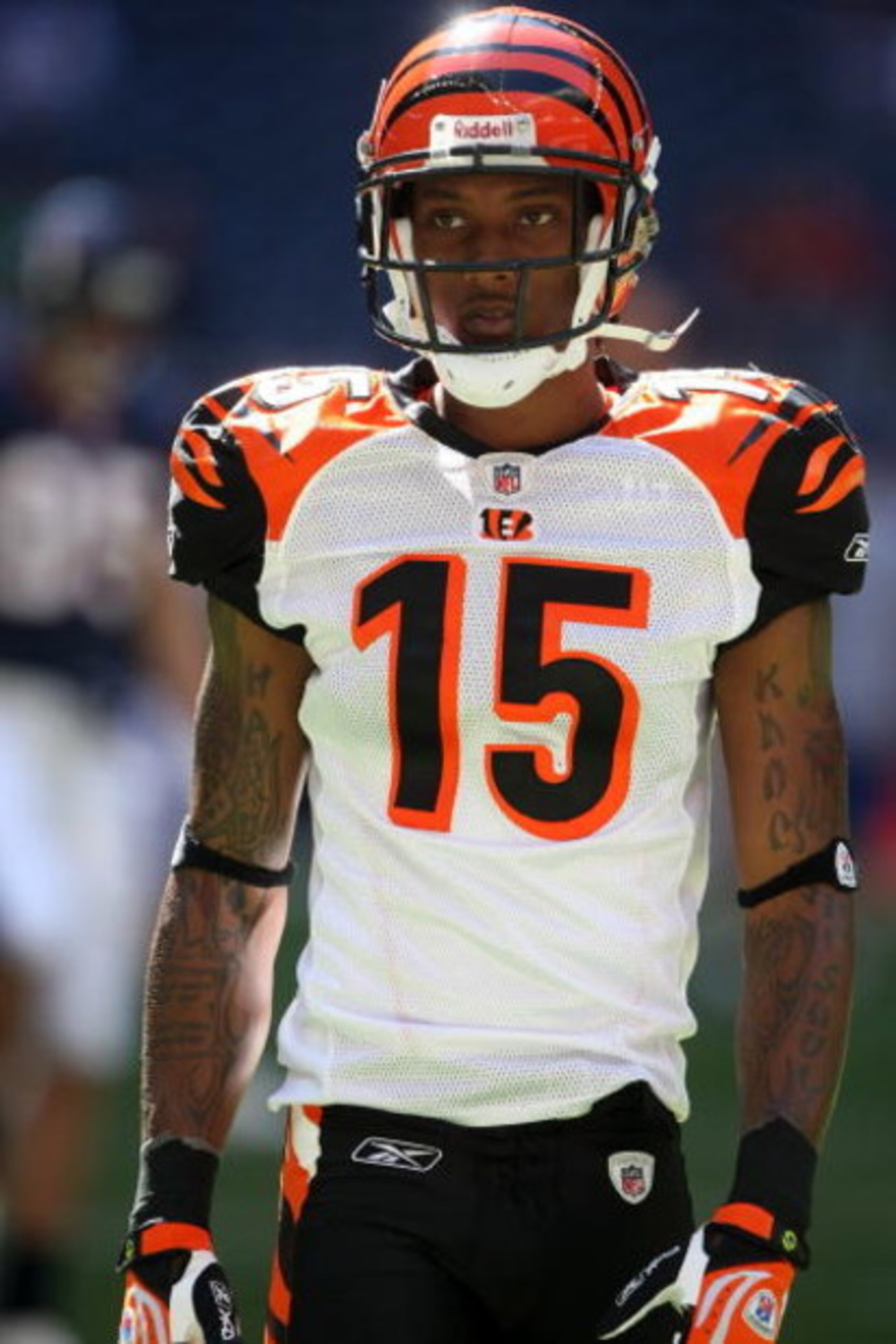 HOUSTON - OCTOBER 26:  Wide receiver Chris Henry #15 of the Cincinnati Bengals takes warmups before the game against the Houston Texans on October 26, 2008 at Reliant Stadium in Houston, Texas.  The Texans won 35-6.  (Photo by Stephen Dunn/Getty Images)