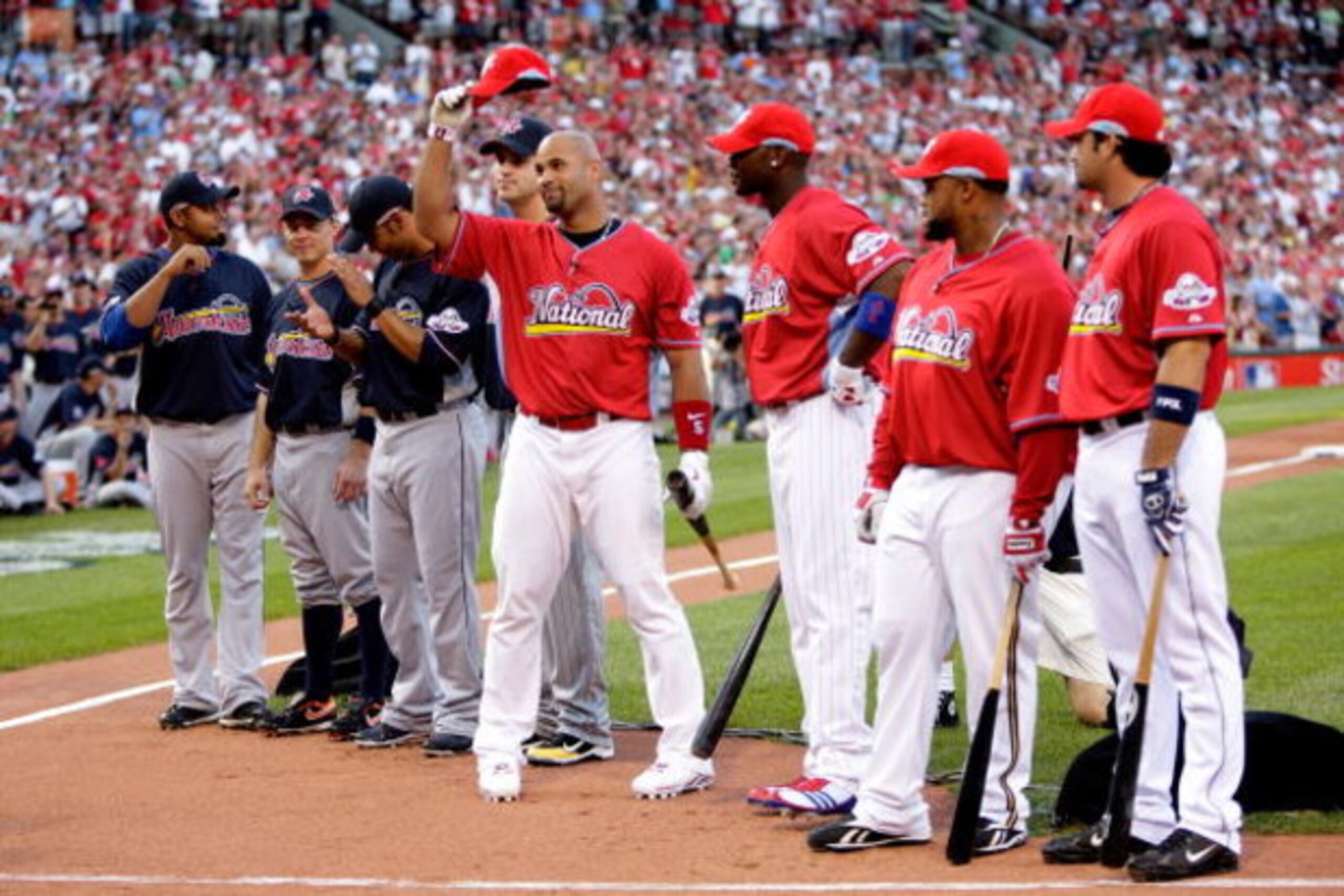 ST LOUIS, MO - JULY 13: National League All-Star Albert Pujols of the St. Louis Cardinals tips his cap to the crowd before the State Farm Home Run Derby at Busch Stadium on July 13, 2009 in St. Louis, Missouri. (Photo by Jamie Squire/Getty Images) ST LOUIS, MO - JULY 13: National League All-Star Albert Pujols of the St. Louis Cardinals tips his cap to the crowd before the State Farm Home Run Derby at Busch Stadium on July 13, 2009 in St. Louis, Missouri. (Photo by Jamie Squire/Getty Images)