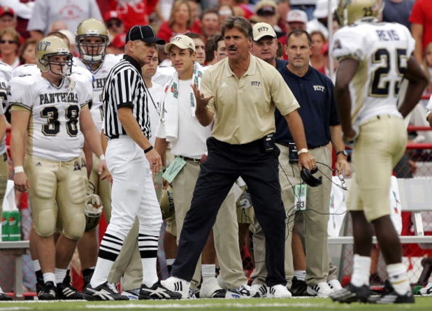 LINCOLN, NE - SEPTEMBER 17:  Head coach Dave Wannstedt of the Pittsburgh Panthers reacts to a pass interference call against his defense in favor of the Nebraska Cornhuskers late in the fourth quarter on September 17, 2005 at Memorial Stadium in Lincoln, 