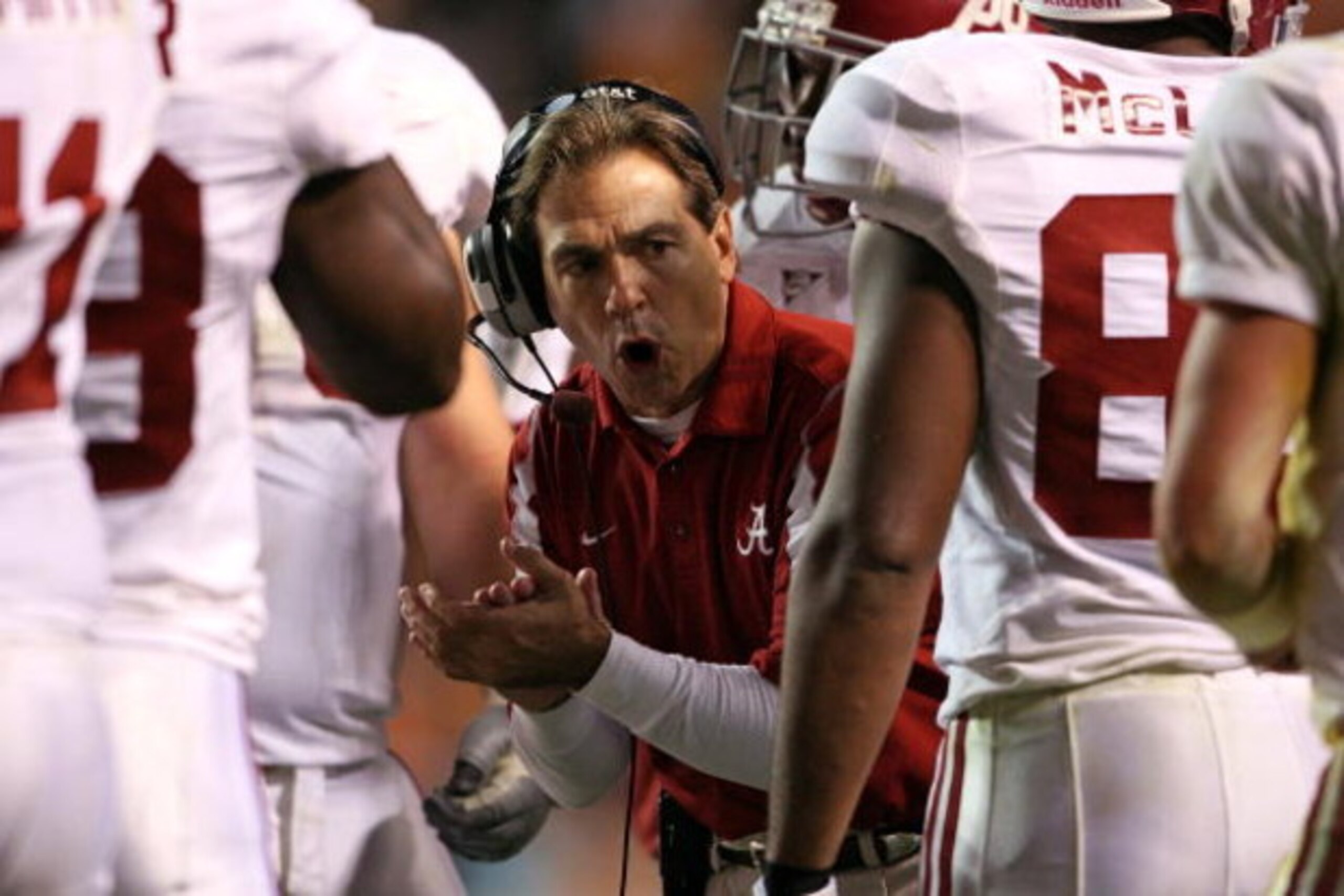 KNOXVILLE, TN - OCTOBER 25:  Nick Saban the Head Coach of the Alabama Crimson Tide is pictured during the game against the Tennessee Volunteers at Neyland Stadium on October 25, 2008 in Knoxville, Tennessee.  (Photo by Andy Lyons/Getty Images)