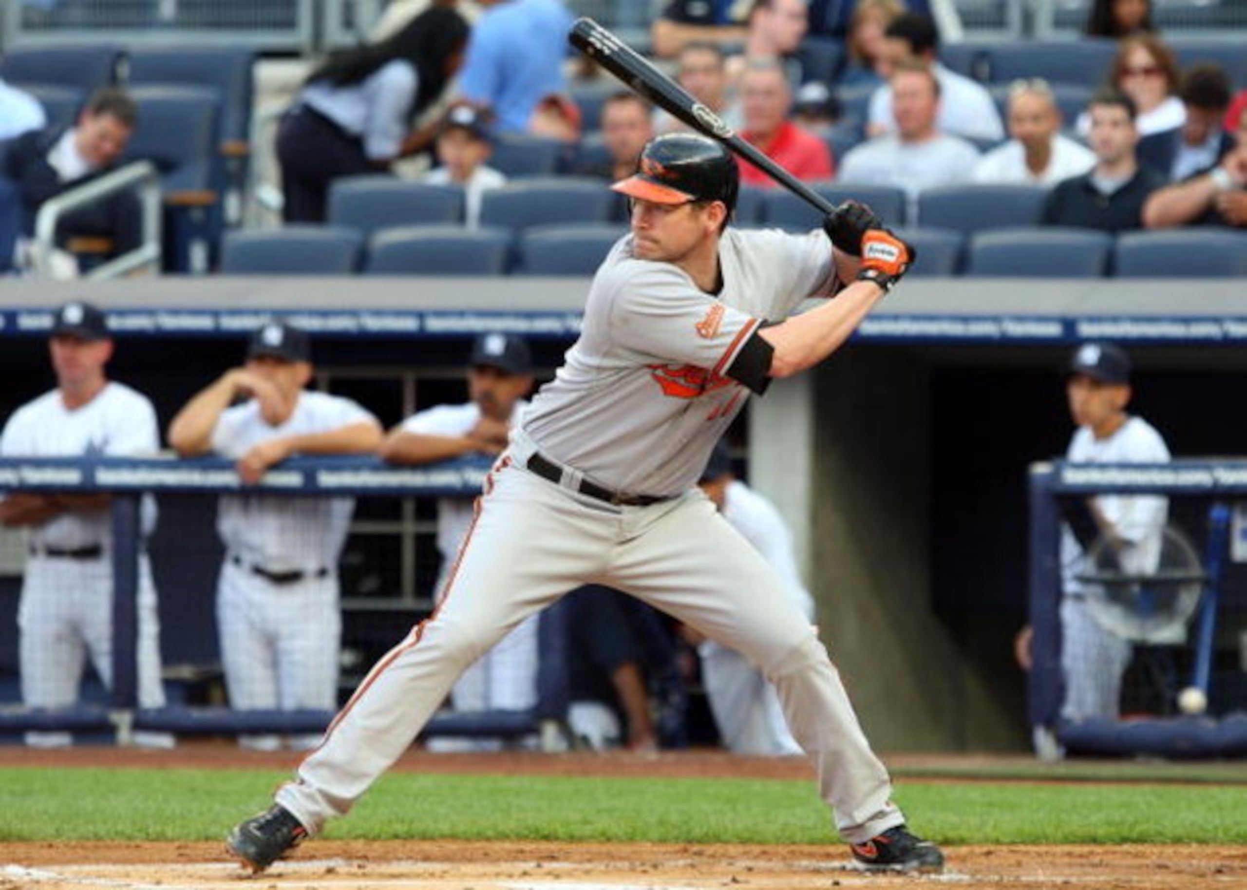 NEW YORK - JULY 20: Aubrey Huff #17 of the Baltimore Orioles bats against the New York Yankees on July 20, 2009 at Yankee Stadium in the Bronx borough of New York City. (Photo by Jim McIsaac/Getty Images) NEW YORK - JULY 20: Aubrey Huff #17 of the Baltimore Orioles bats against the New York Yankees on July 20, 2009 at Yankee Stadium in the Bronx borough of New York City. (Photo by Jim McIsaac/Getty Images)