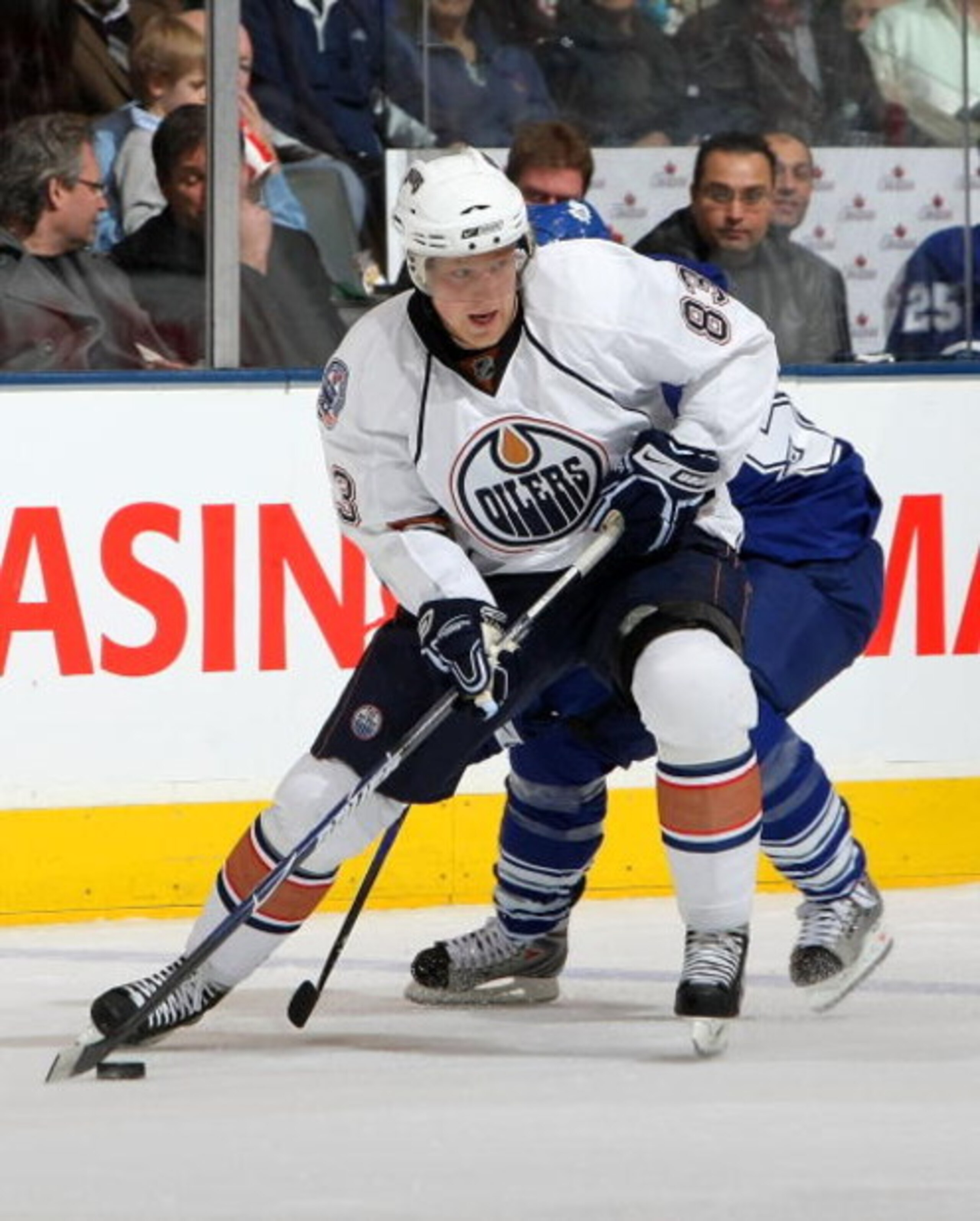 TORONTO - MARCH 7:  Ales Hemsky #83 of the Edmonton Oilers carries the puck against the Toronto Maple Leafs during their NHL game at the Air Canada Centre March 7, 2009 in Toronto, Ontario, Canada.  (Photo By Dave Sandford/Getty Images)