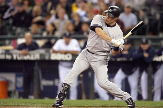 SEATTLE  - AUGUST 13:  Mark Teixeira #25 of the New York Yankees swings at the pitch during the game against the Seattle Mariners on August 13, 2009 at Safeco Field in Seattle, Washington. (Photo by Otto Greule Jr/Getty Images)   