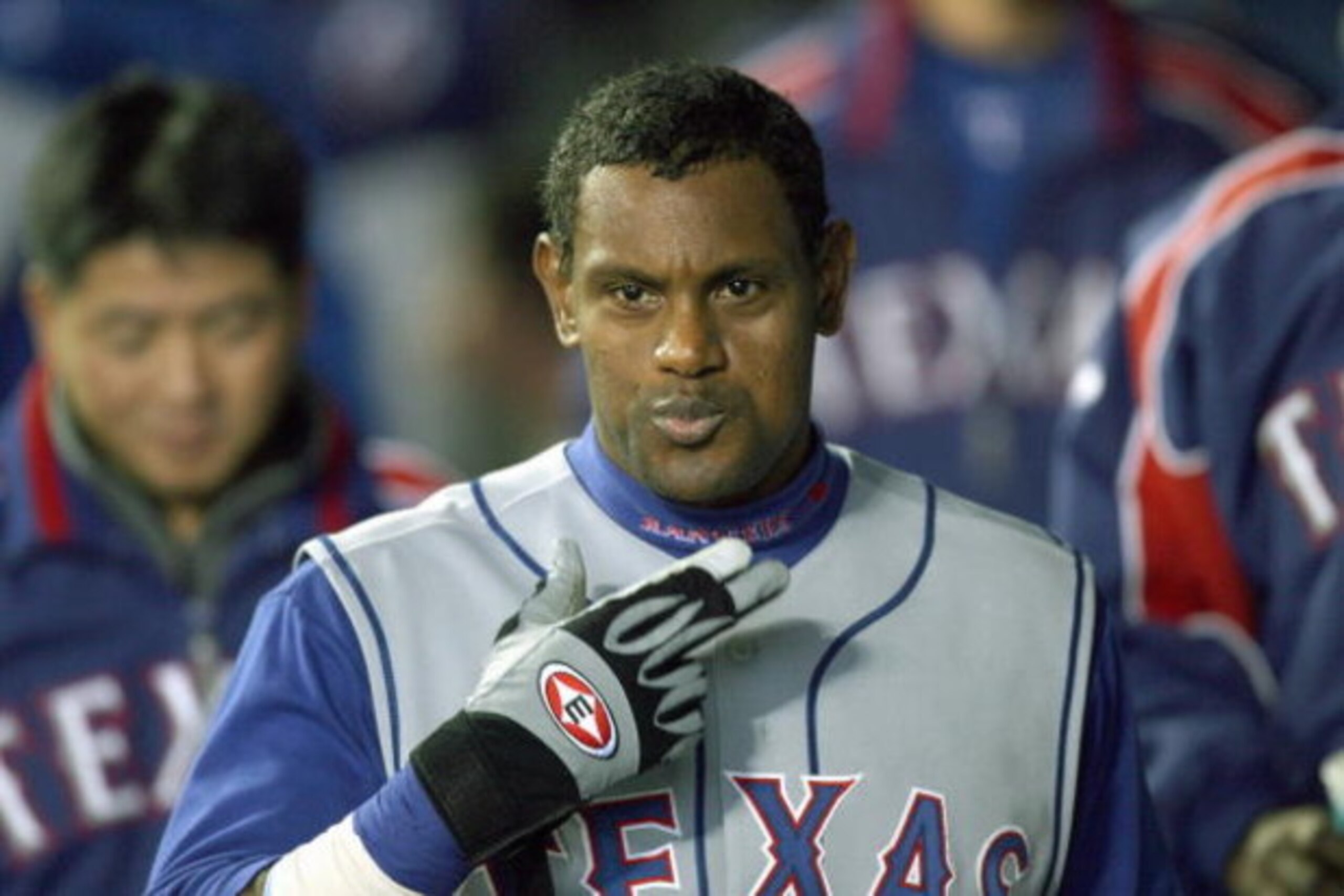 SEATTLE - APRIL 14: Sammy Sosa #21 of the Texas Rangers celebrates after hitting a two run homer against the Seattle Mariners on April 14, 2007 at Safeco Field in Seattle, Washington. (Photo by Otto Greule Jr/Getty Images)