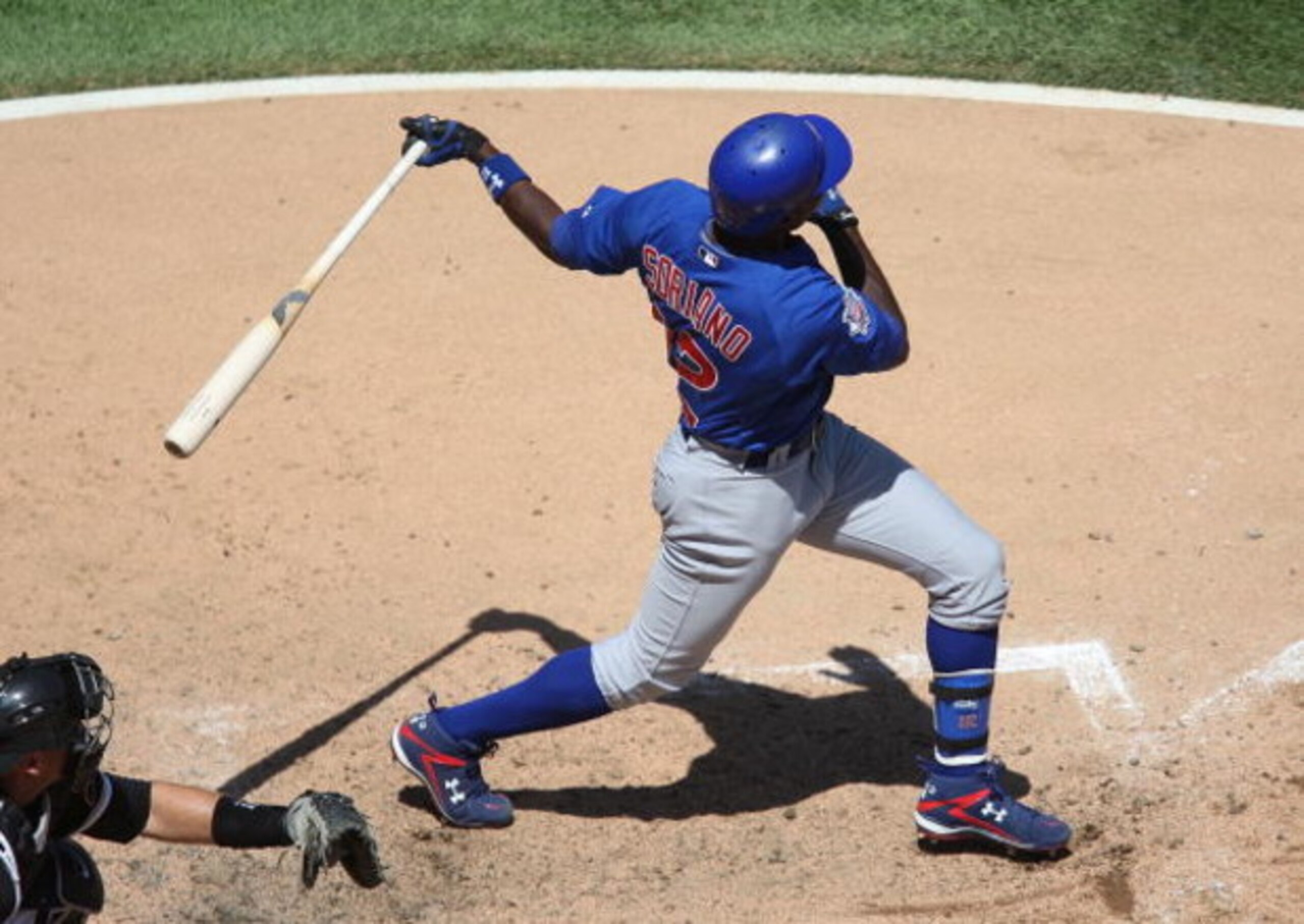 CHICAGO - JUNE 28: Alfonso Soriano #12 of the Chicago Cubs gets a hit against the Chicago White Sox on June 28, 2009 at U.S. Cellular Field in Chicago, Illinois. The White Sox defeated the Cubs 6-0. (Photo by Jonathan Daniel/Getty Images) 