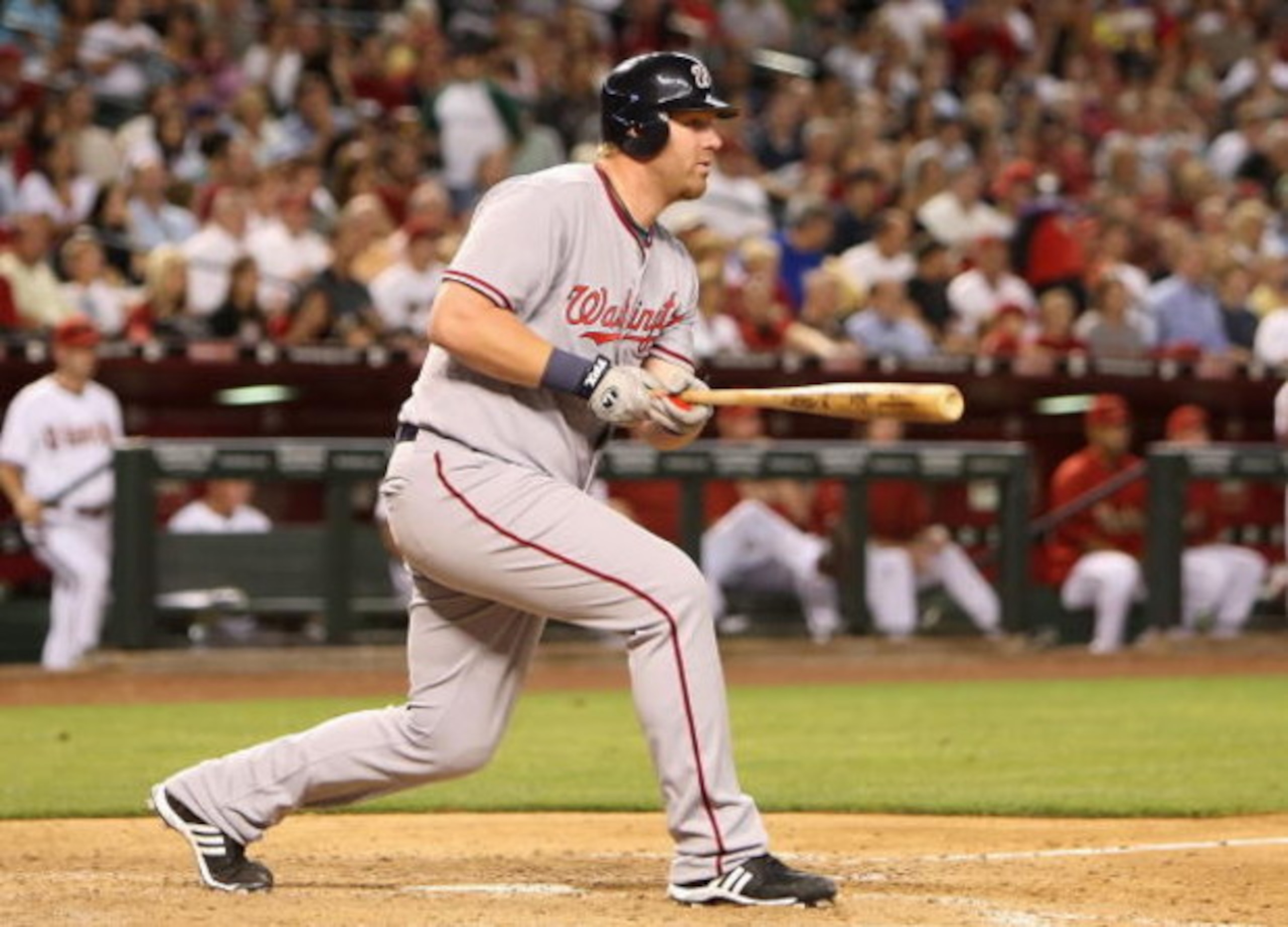 PHOENIX - MAY 08:  Adam Dunn #44 of the Washington Nationals bats against the Arizona Diamondbacks during the game at Chase Field on May 8, 2009 in Phoenix, Arizona. The Nationals defeated the Diamondbacks 5-4.  (Photo by Christian Petersen/Getty Images)
