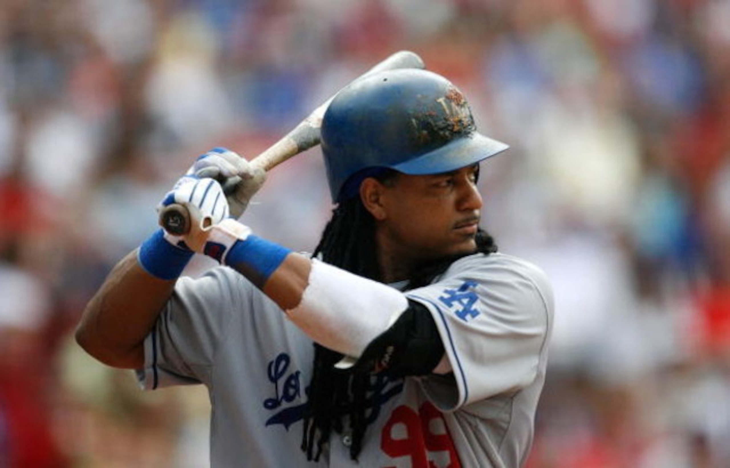 ATLANTA - AUGUST 01:  Manny Ramirez #99 of the Los Angeles Dodgers against the Atlanta Braves on August 1, 2009 at Turner Field in Atlanta, Georgia.  (Photo by Kevin C. Cox/Getty Images)