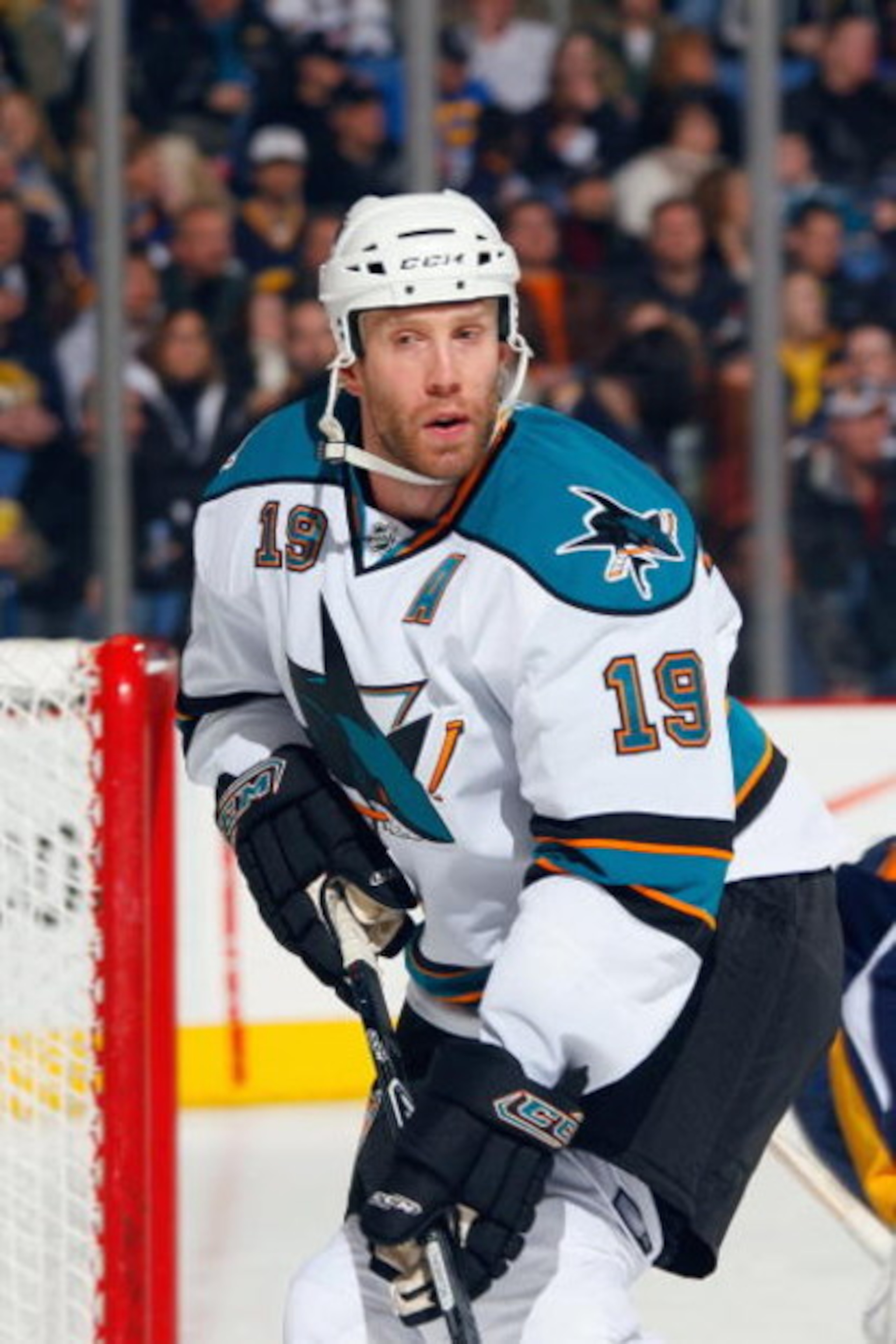 BUFFALO - FEBRUARY 13:  Joe Thornton #19 of the San Jose Sharks skates against the Buffalo Sabres during the game on February 13, 2009 at HSBC Arena in Buffalo, New York. (Photo by: Rick Stewart/Getty Images)
