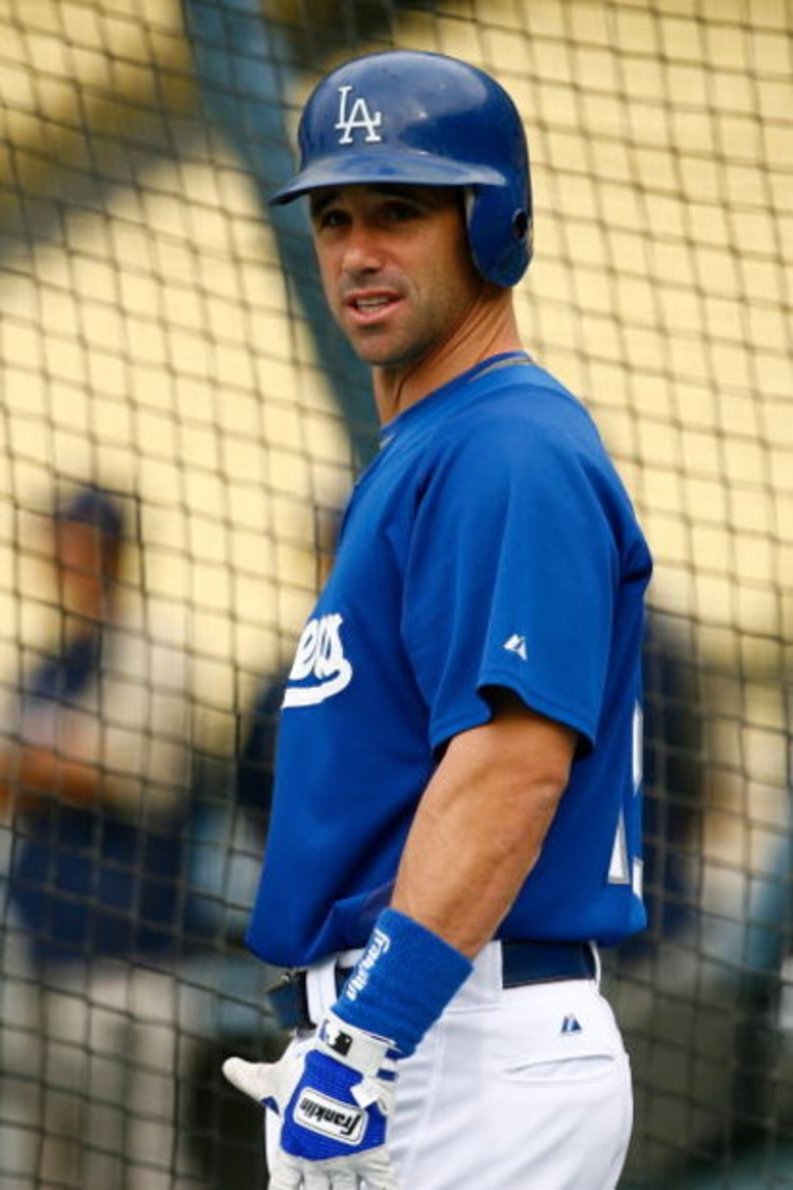 LOS ANGELES, CA - JUNE 09:  Brad Ausmus #12 of the Los Angeles Dodgers takes during batting practice prior to the game against the San Diego Padres at Dodger Stadium on June 9, 2009 in Los Angeles, California.  (Photo by Jeff Gross/Getty Images)