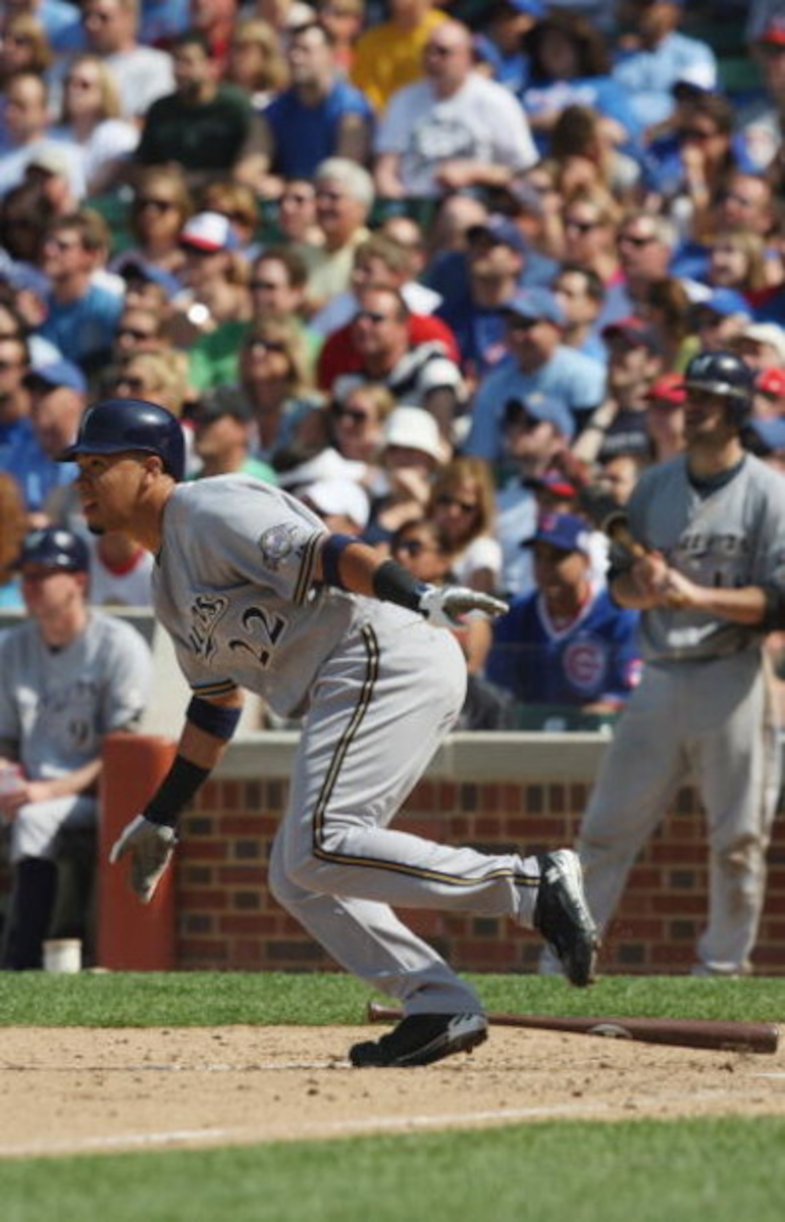 CHICAGO - JULY 03:  Jody Gerut #22 of the Milwaukee Brewers at bat against the Chicago Cubs during their MLB game on July 3, 2009 at Wrigley Field in Chicago, Illinois. (Photo by Jonathan Daniel/Getty Images) 