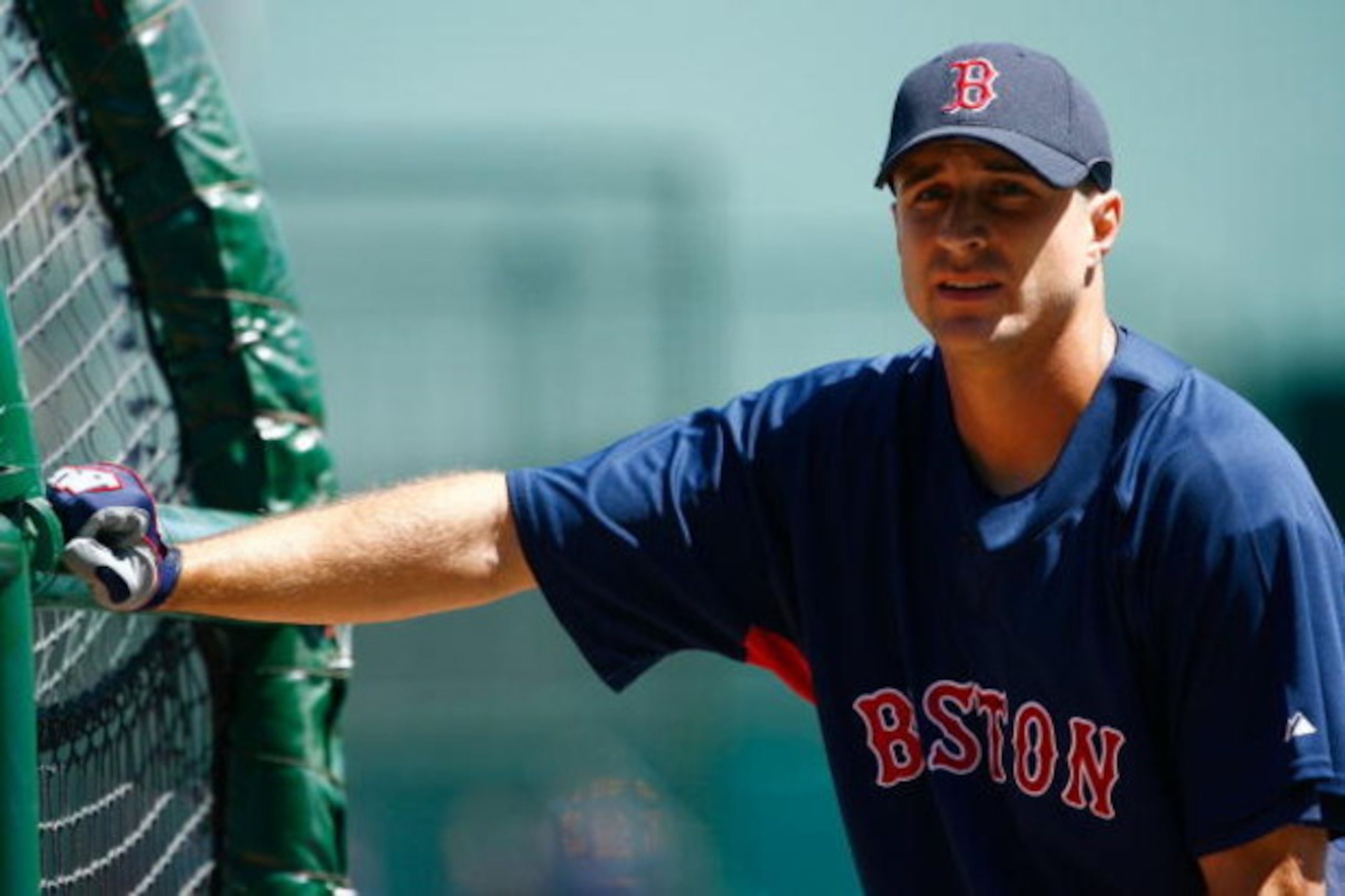 ANAHEIM, CA - APRIL 12:  Rocco Baldelli #5 of the Boston Red Sox takes batting practice prior to the start of the game against the Los Angeles Angels of Anaheim at Angel Stadium on April 12, 2009 in Anaheim, California. The Angels defeated the Red Sox 5-4