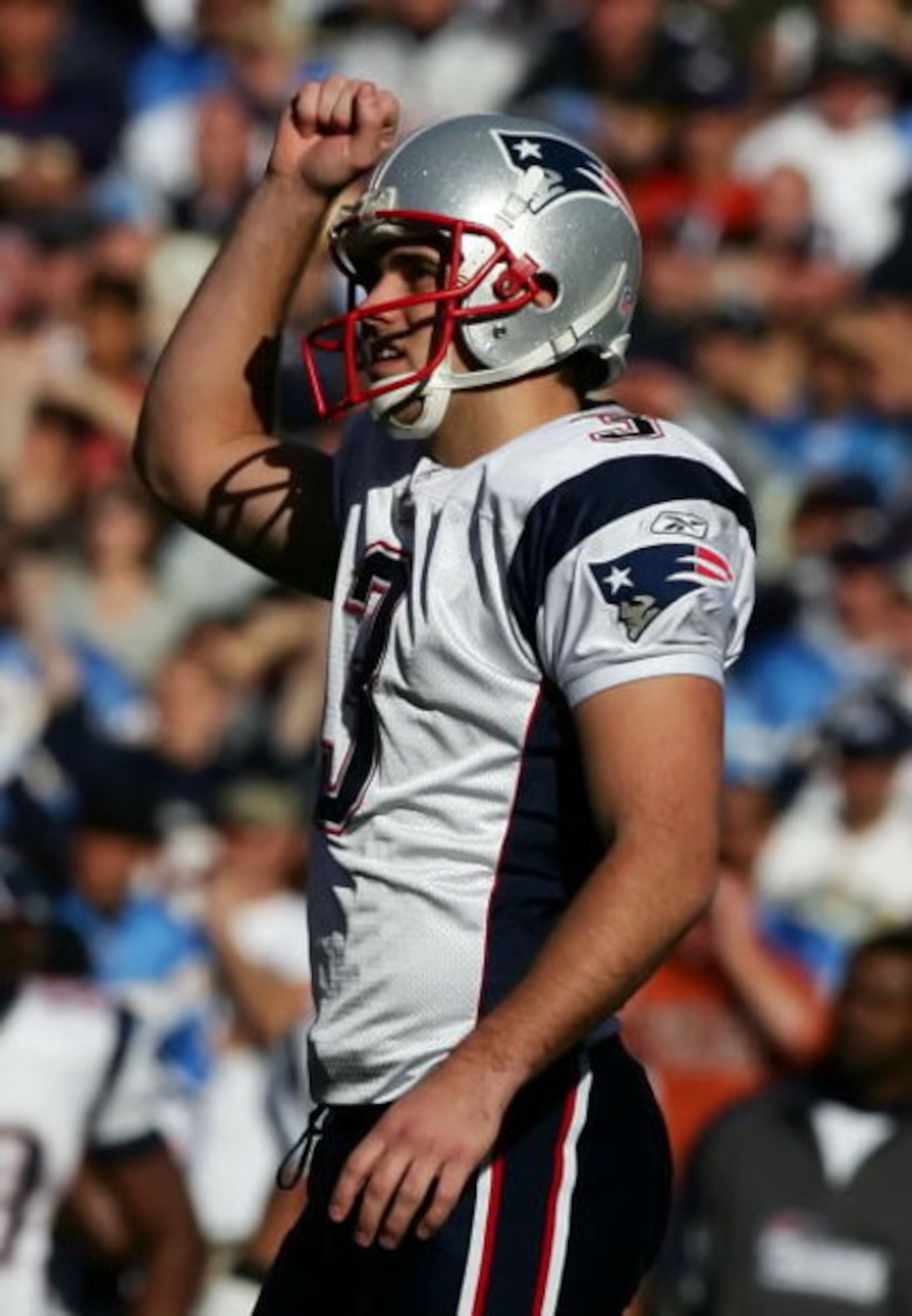 SAN DIEGO - JANUARY 14:  Kicker Stephen Gostkowski #3 of the New England Patriots reacts after making a 50-yard field goal in the first quarter against the San Diego Chargers during the AFC Divisional Playoff Game held on January 14, 2007 at Qualcomm Stad