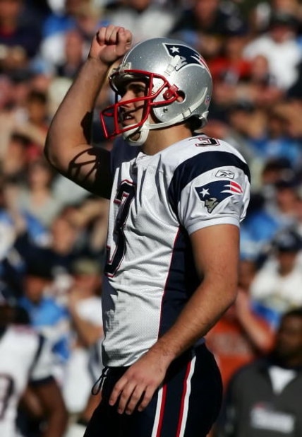SAN DIEGO - JANUARY 14:  Kicker Stephen Gostkowski #3 of the New England Patriots reacts after making a 50-yard field goal in the first quarter against the San Diego Chargers during the AFC Divisional Playoff Game held on January 14, 2007 at Qualcomm Stad