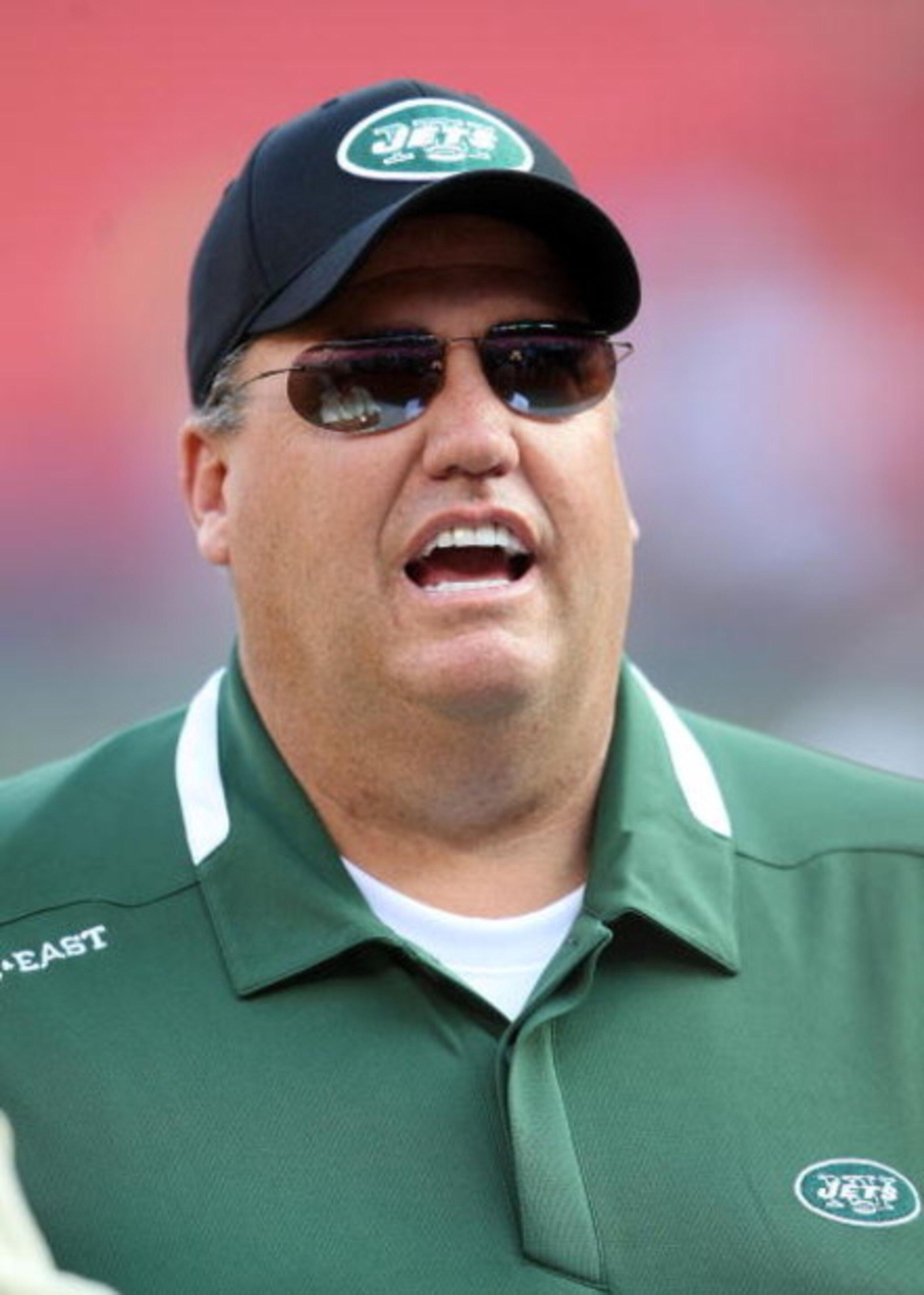 EAST RUTHERFORD, NJ - AUGUST 14:  Head coach of the New York Jets Rex Ryan during warms up against the St. Louis Rams during their preseason game at Giants Stadium on August 14, 2009  in East Rutherford, New Jersey.  (Photo by Nick Laham/Getty Images)