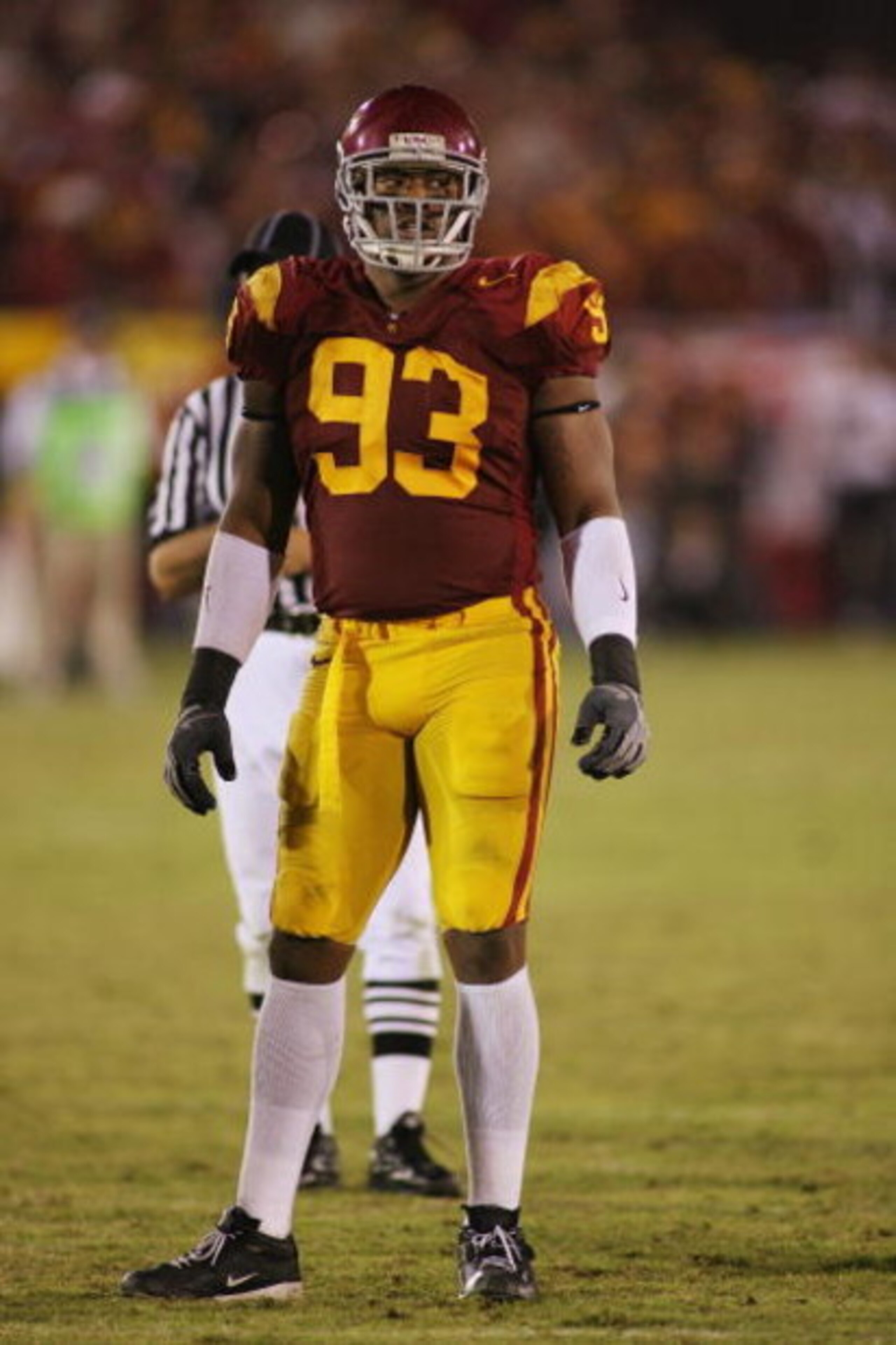 LOS ANGELES - NOVEMBER 8:  Everson Griffen #93 of the USC Trojans looks on against the California Bears on November 8, 2008 at the Los Angeles Memorial Coliseum in Los Angeles, California.  USC won 17-3.  (Photo by Jeff Golden/Getty Images)