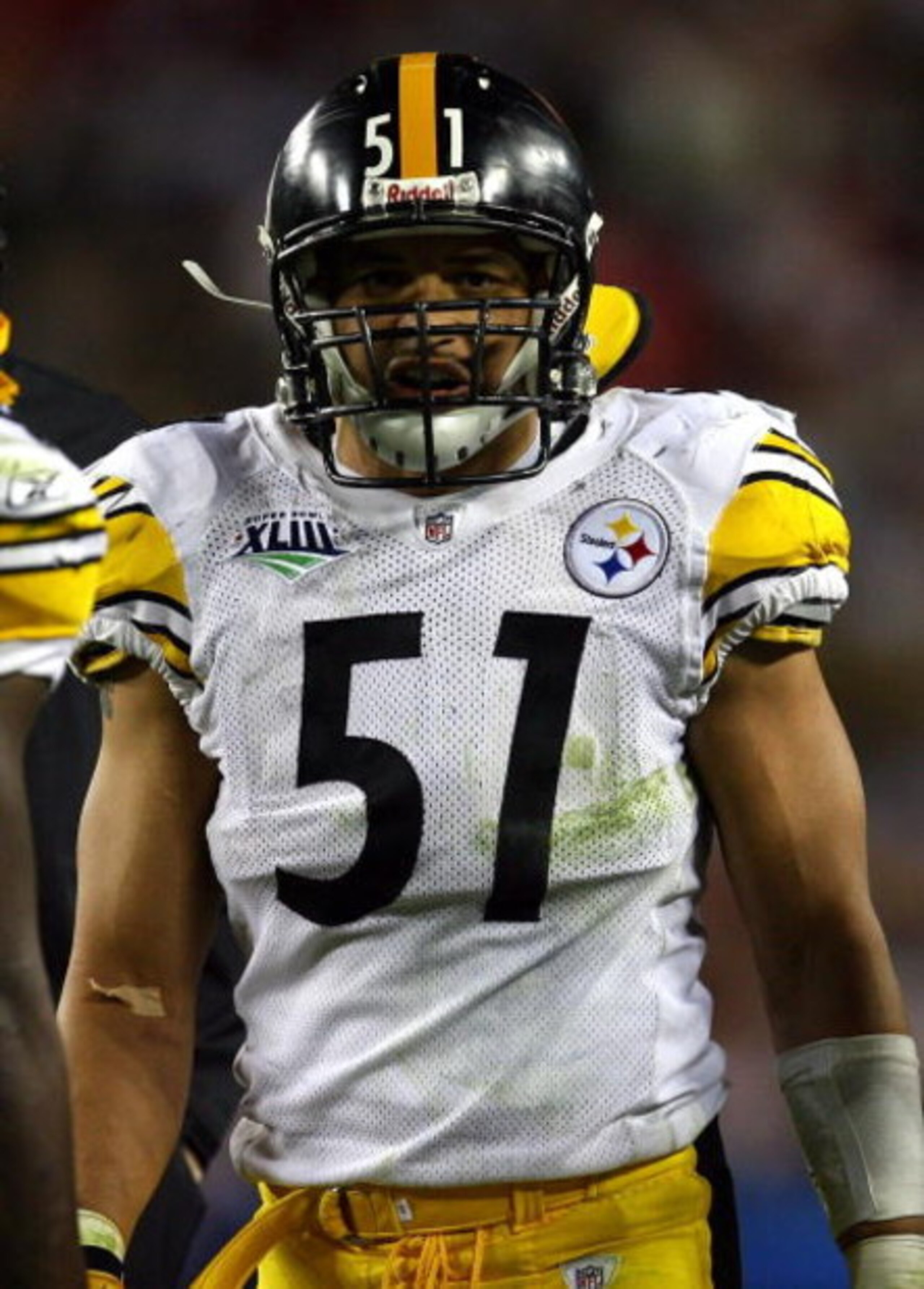 TAMPA, FL - FEBRUARY 01: Linebacker James Farrior #51 of the Pittsburgh Steelers looks on against the Arizona Cardinals during Super Bowl XLIII on February 1, 2009 at Raymond James Stadium in Tampa, Florida. (Photo by Jamie Squire/Getty Images) TAMPA, FL - FEBRUARY 01: Linebacker James Farrior #51 of the Pittsburgh Steelers looks on against the Arizona Cardinals during Super Bowl XLIII on February 1, 2009 at Raymond James Stadium in Tampa, Florida. (Photo by Jamie Squire/Getty Images)