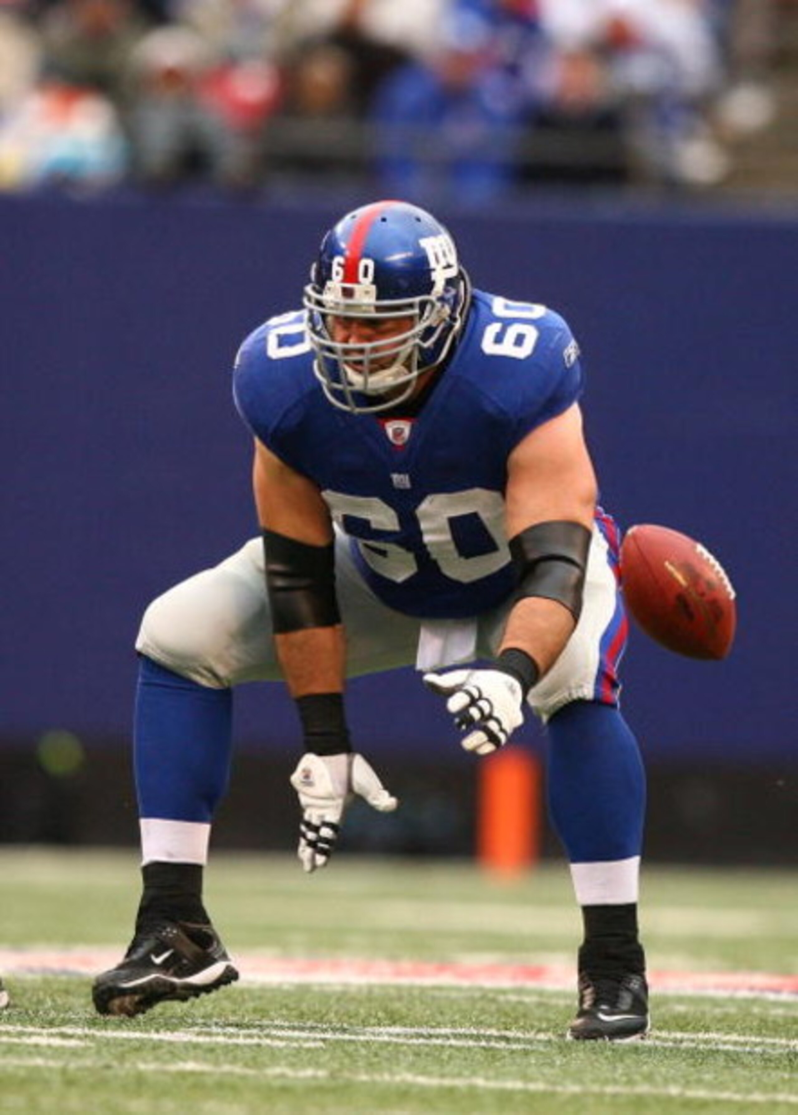 EAST RUTHERFORD, NJ - NOVEMBER 16: Shaun O'Hara #60 of the New York Giants in action against the Baltimore Ravens during their game on November 16, 2008 at Giants Stadium in East Rutherford, New Jersey. (Photo by Al Bello/Getty Images) EAST RUTHERFORD, NJ - NOVEMBER 16: Shaun O'Hara #60 of the New York Giants in action against the Baltimore Ravens during their game on November 16, 2008 at Giants Stadium in East Rutherford, New Jersey. (Photo by Al Bello/Getty Images)