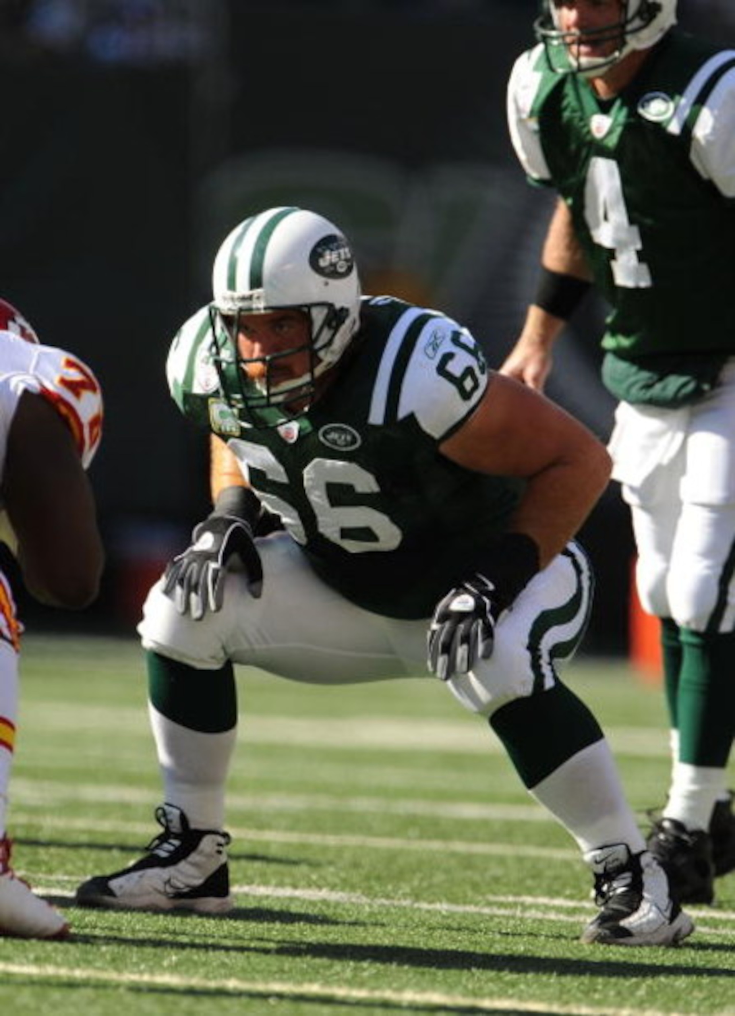 EAST RUTHERFORD, NJ - OCTOBER 26: Alan Faneca #66 of the New York Jets is in his stance against The Kansas City Chiefs during their game on October 26, 2008 at Giants Stadium in East Rutherford, New Jersey. (Photo by Al Bello/Getty Images) EAST RUTHERFORD, NJ - OCTOBER 26: Alan Faneca #66 of the New York Jets is in his stance against The Kansas City Chiefs during their game on October 26, 2008 at Giants Stadium in East Rutherford, New Jersey. (Photo by Al Bello/Getty Images)